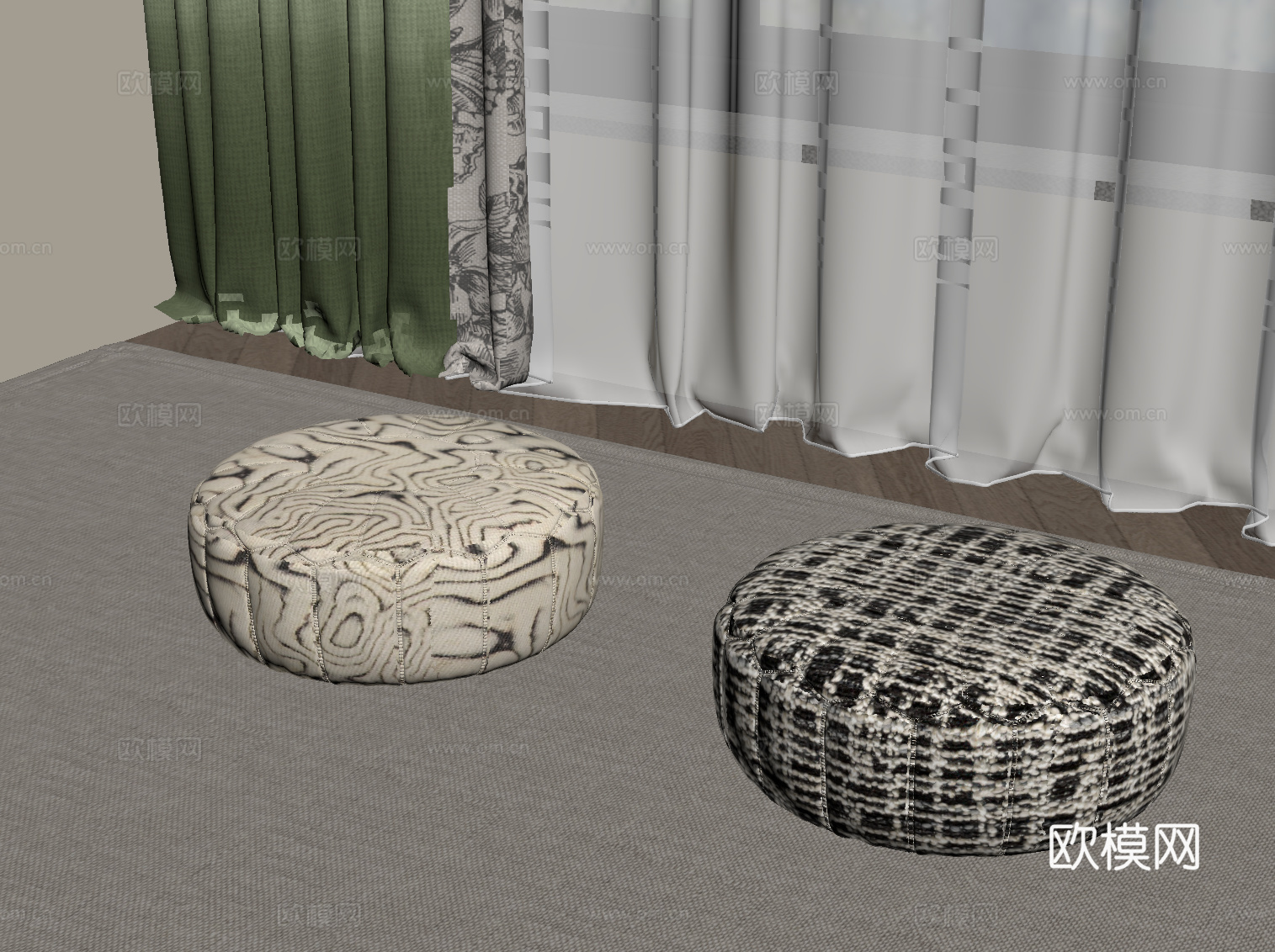 现代中古风沙发凳 布艺换鞋凳su模型