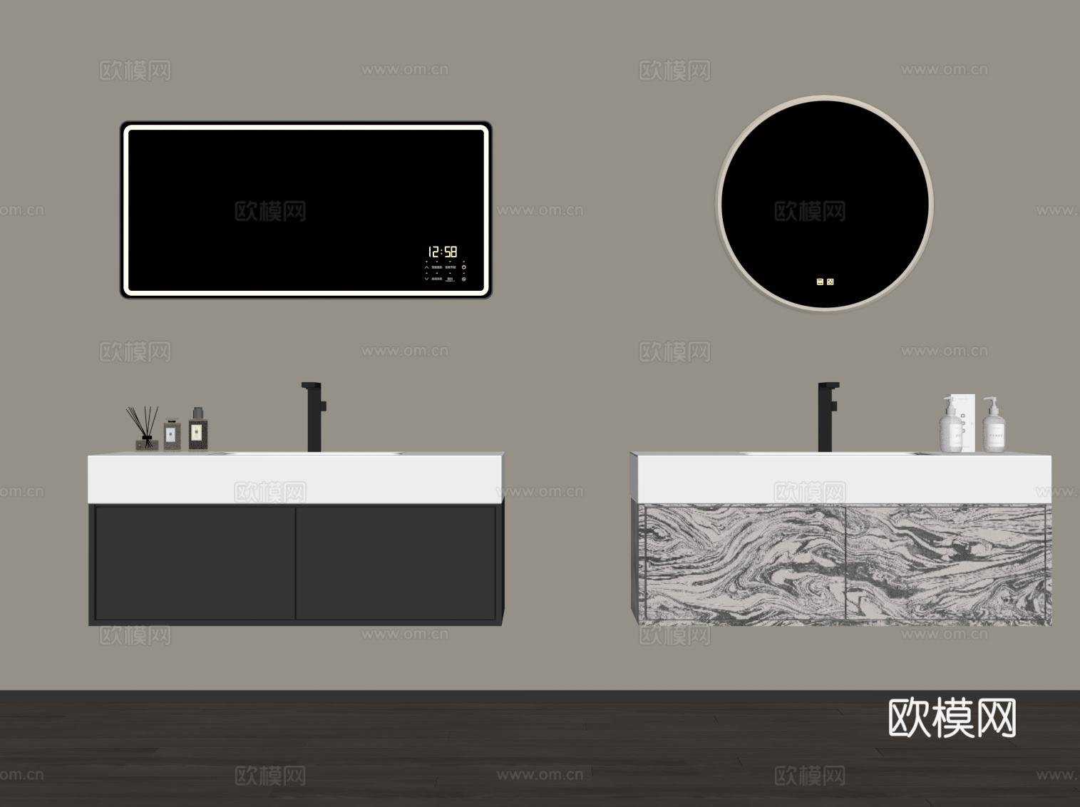 现代浴室柜 镜子su模型