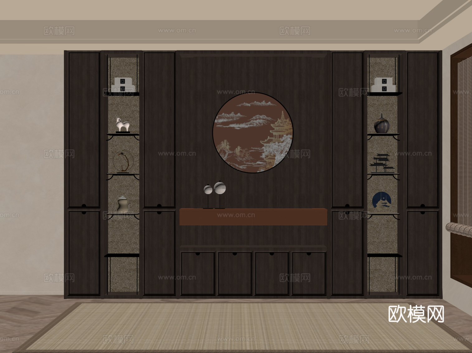 新中式书柜su模型