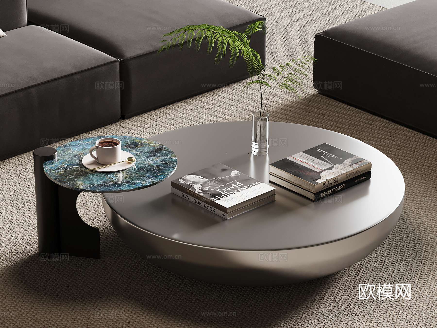 现代意式茶几 金属茶几 子母茶几su模型