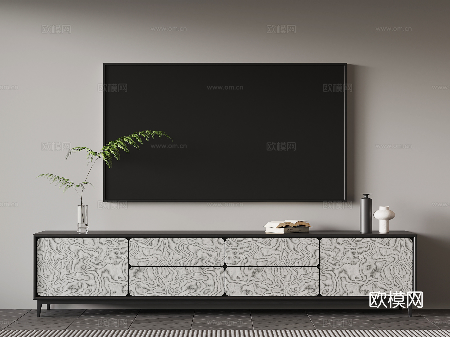 现代意式电视柜 实木电视柜su模型