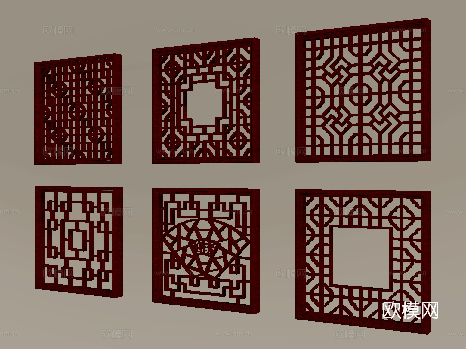 中式镂空花格实木窗户 镂空窗 花窗su模型