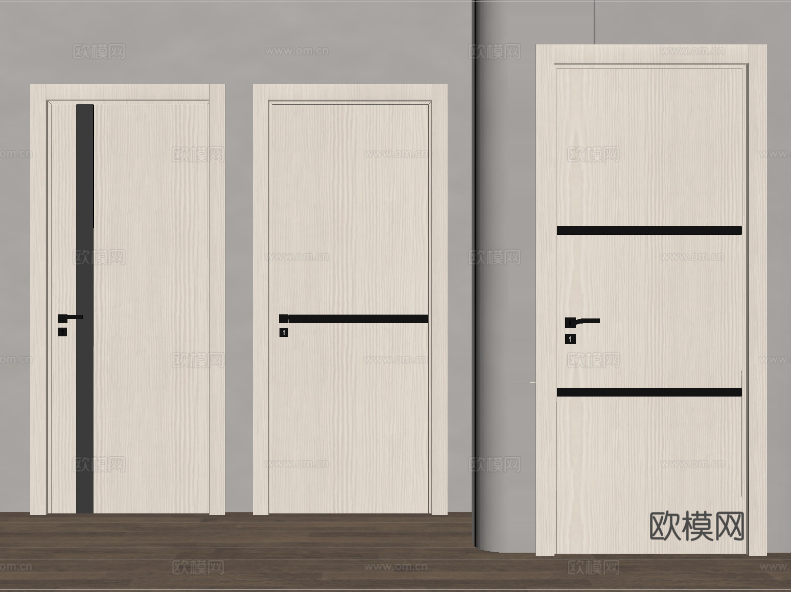 现代单开门 卧室门 实木门 平开门su模型