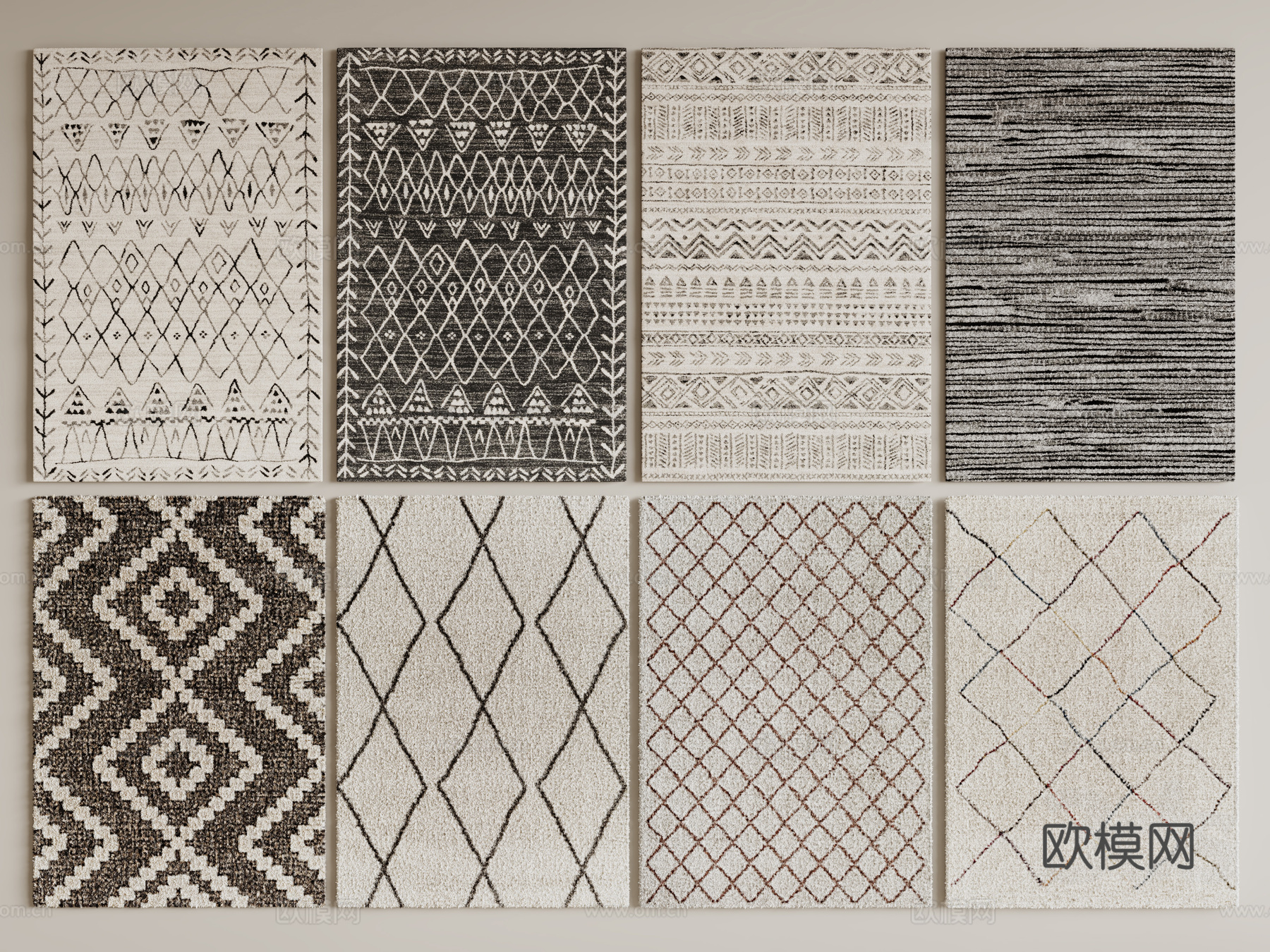 现代简约地毯 方形地毯 布艺地毯 客厅地毯 艺术地毯su模型