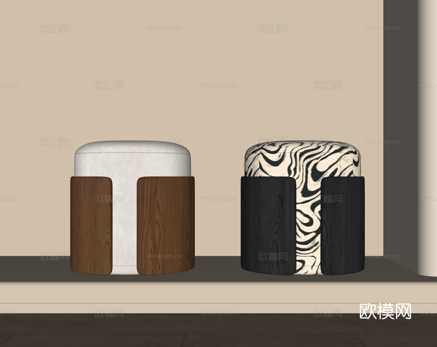 现代中古换鞋凳 梳妆凳 矮凳 圆凳su模型