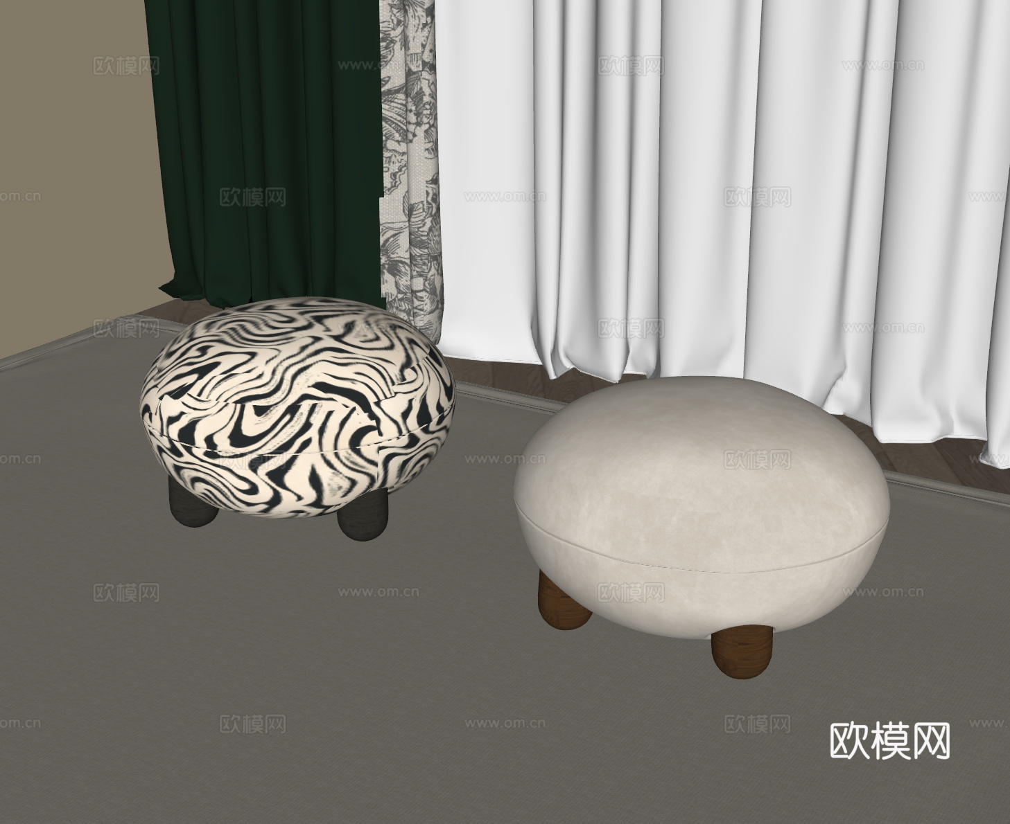 法式中古换鞋凳 沙发凳 梳妆凳 矮凳 圆凳su模型