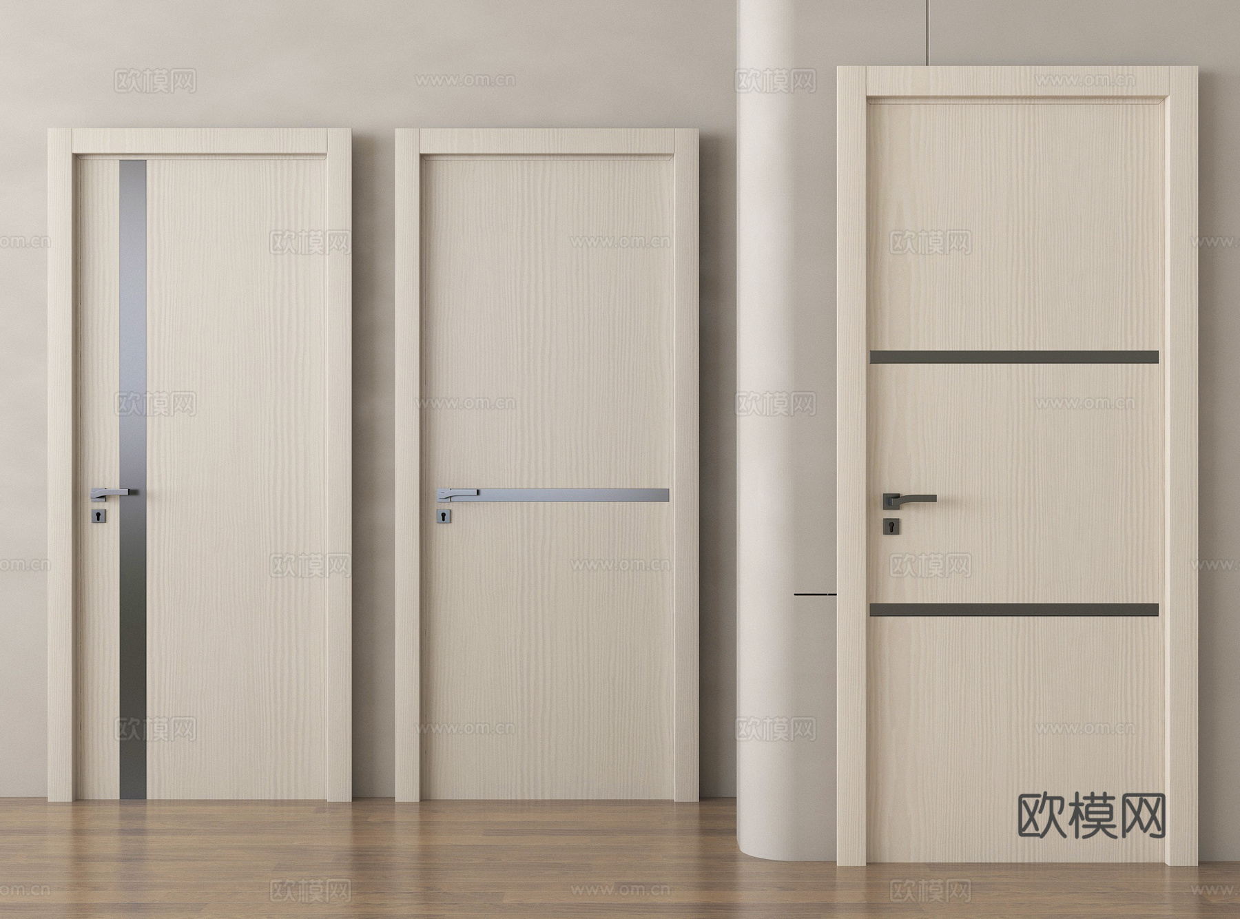 现代单开门 卧室门 实木门 平开门su模型