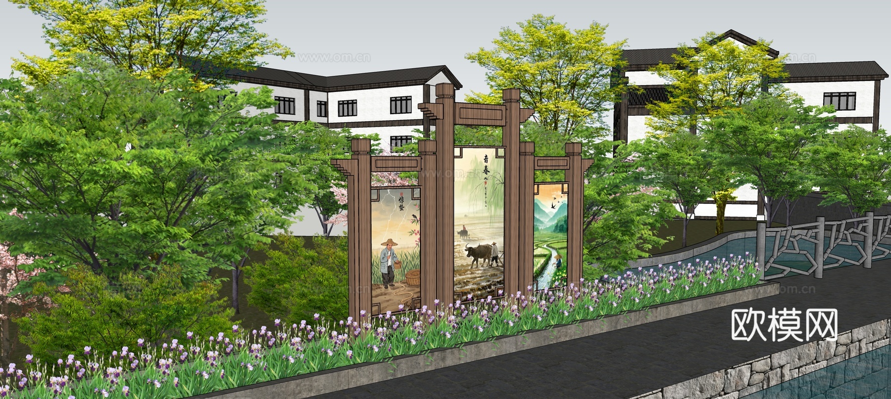 乡村宣传栏su模型