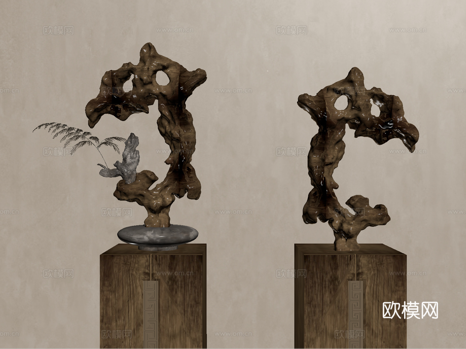 新中式雕塑摆件 太湖石雕塑su模型