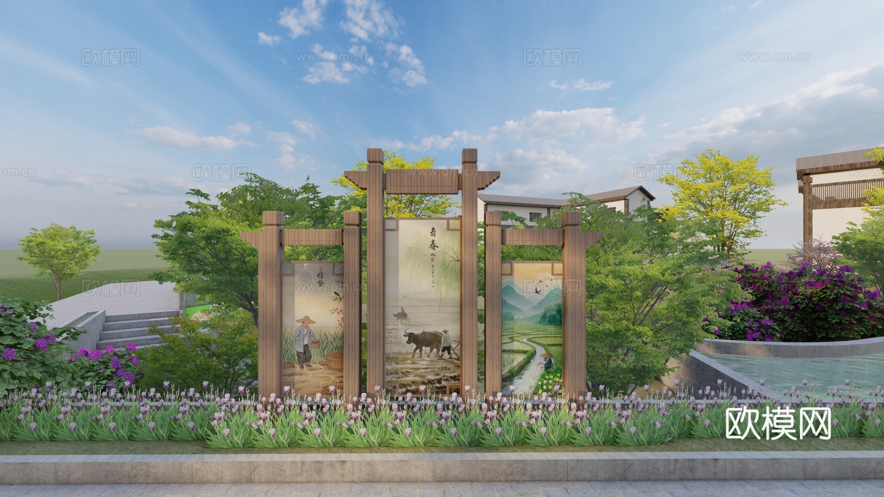 乡村宣传栏su模型