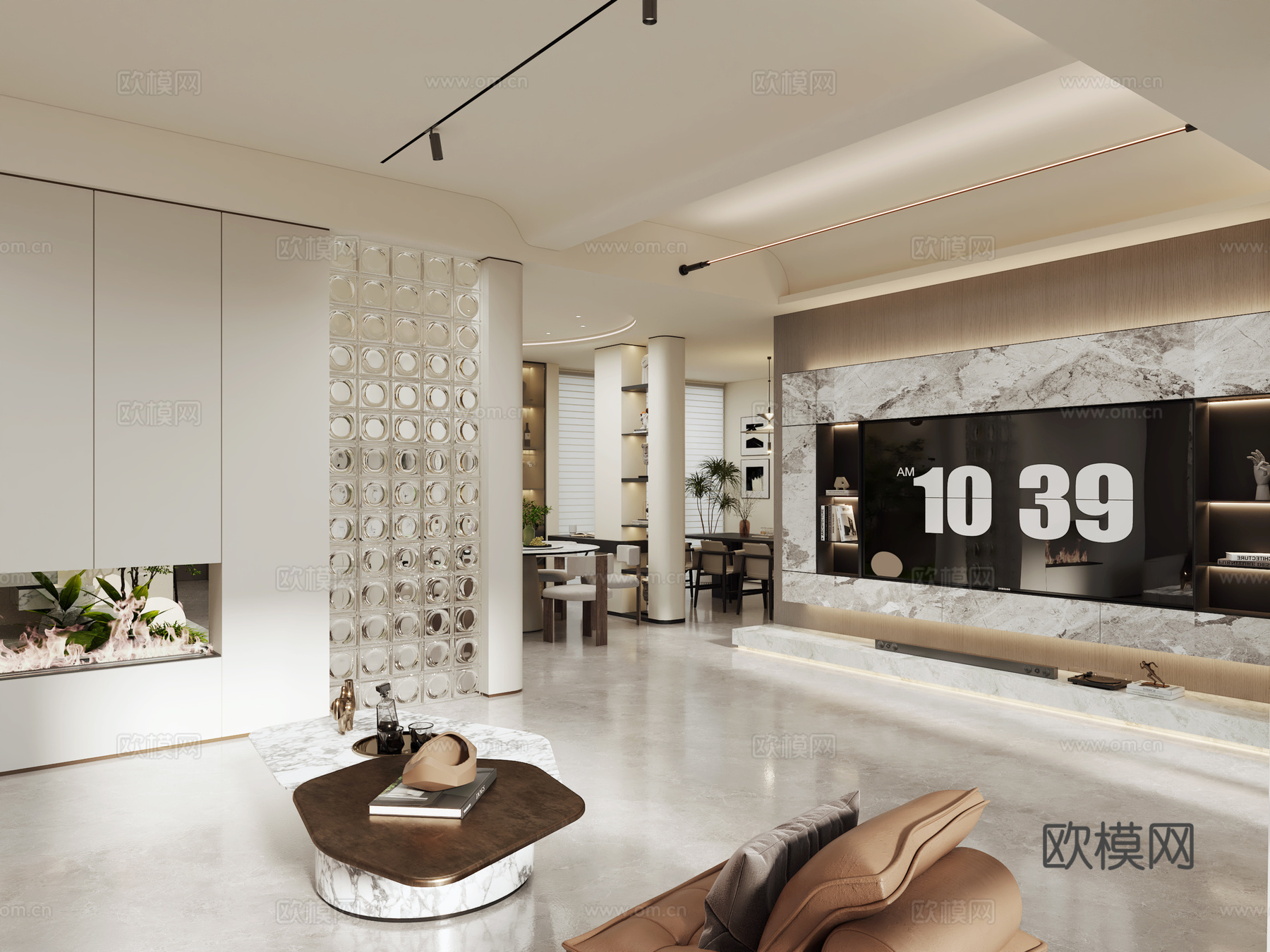 现代意式客餐厅3d模型下载（渲染图2）