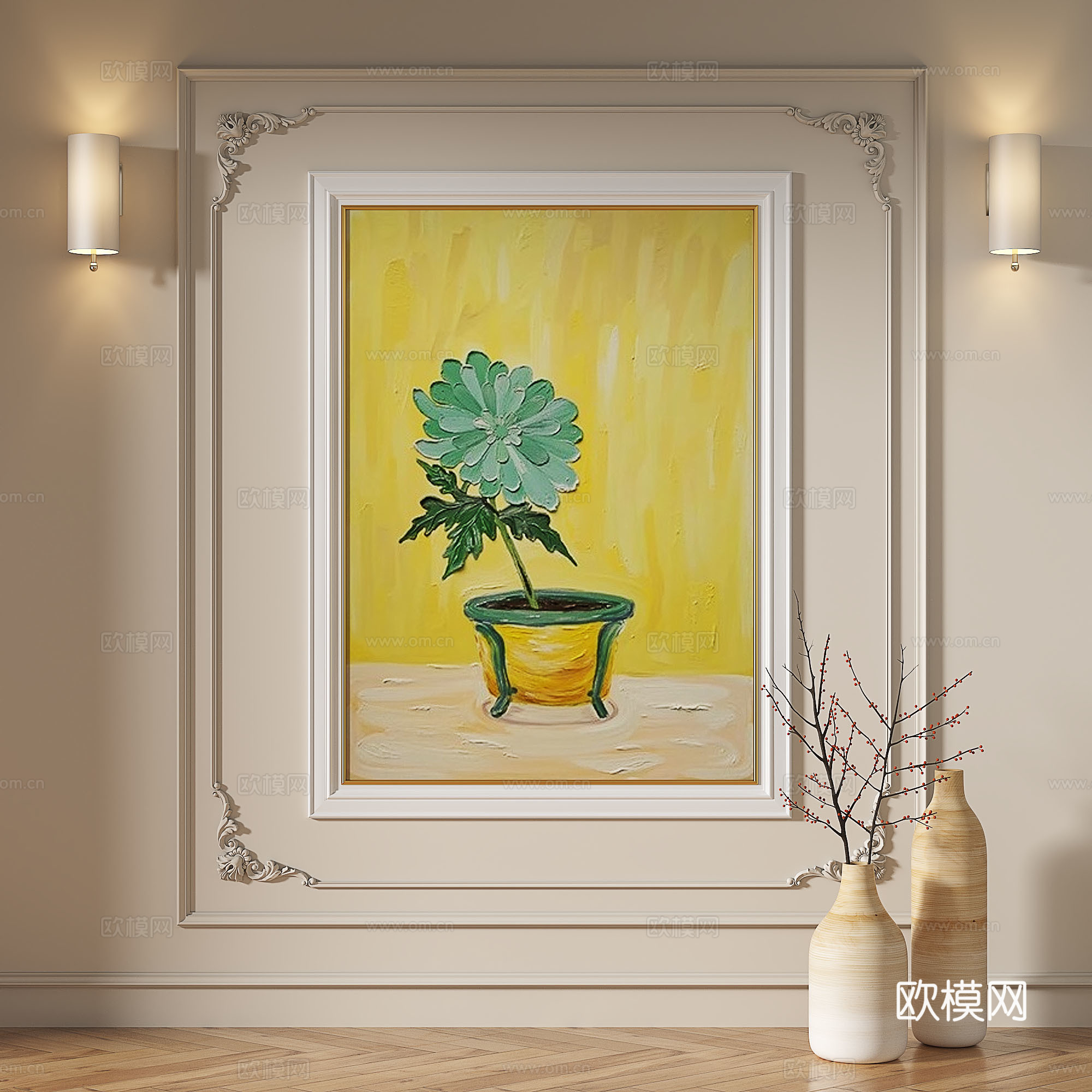 简欧，法式，现代，复古，奶油风，轻奢，肌理，装饰画3d模型下载