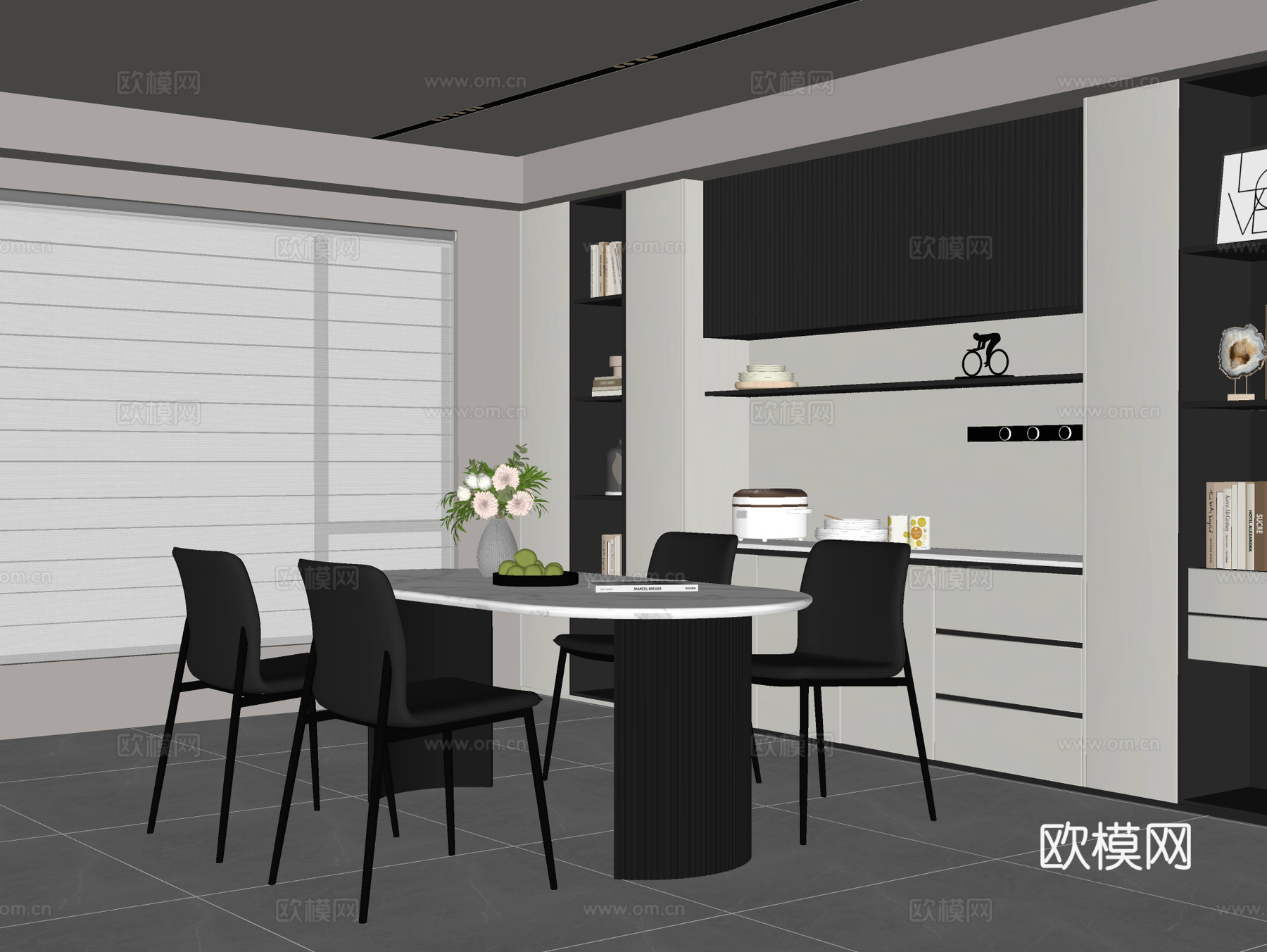 现代餐厅 餐桌椅su模型