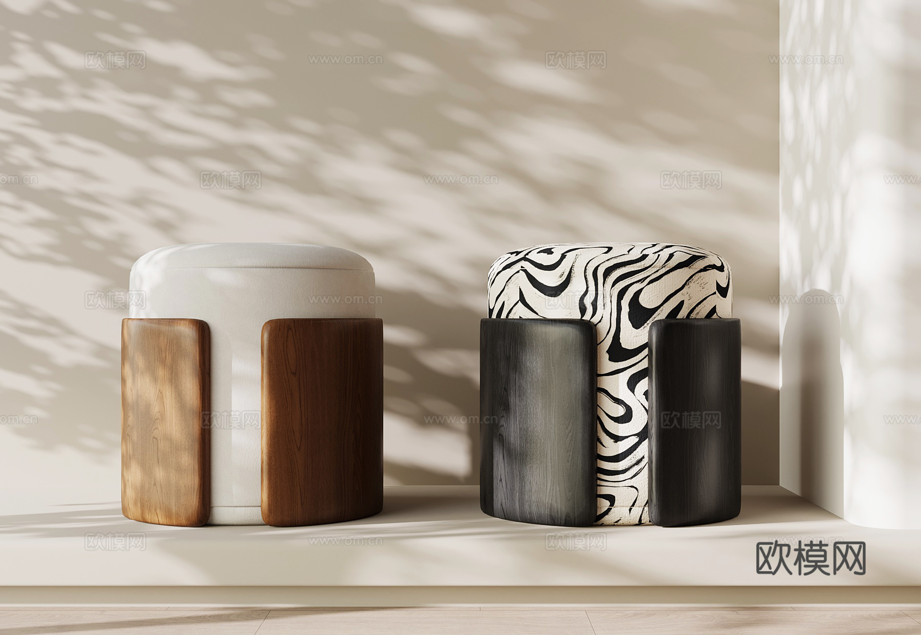 现代中古换鞋凳 梳妆凳 矮凳 圆凳su模型