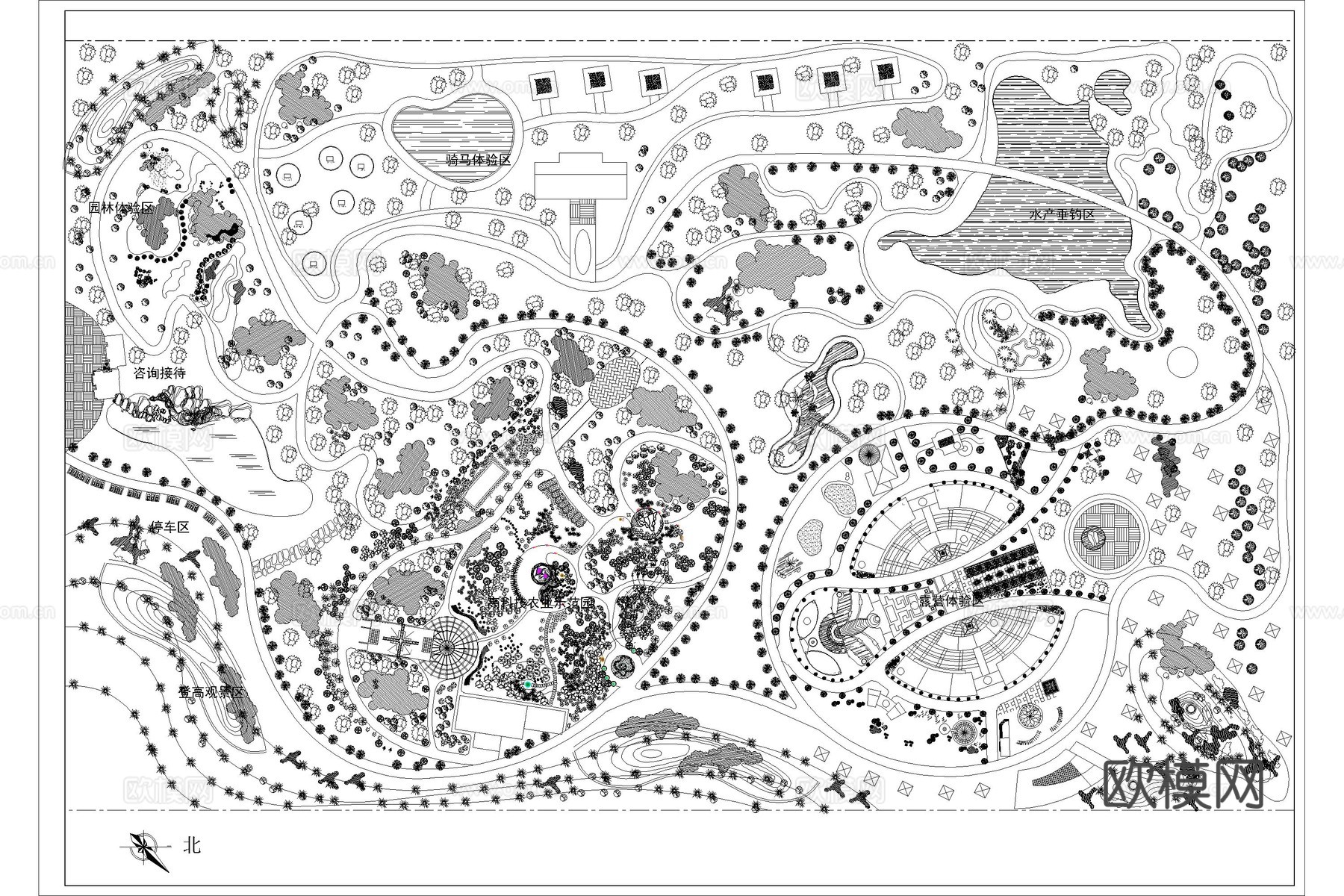 度假村景观 花海 花田 度假营地 农场 观光园cad施工图
