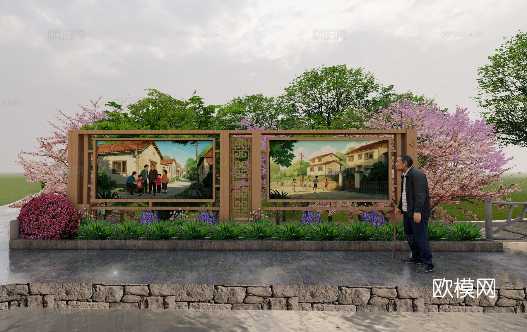 乡村宣传栏su模型