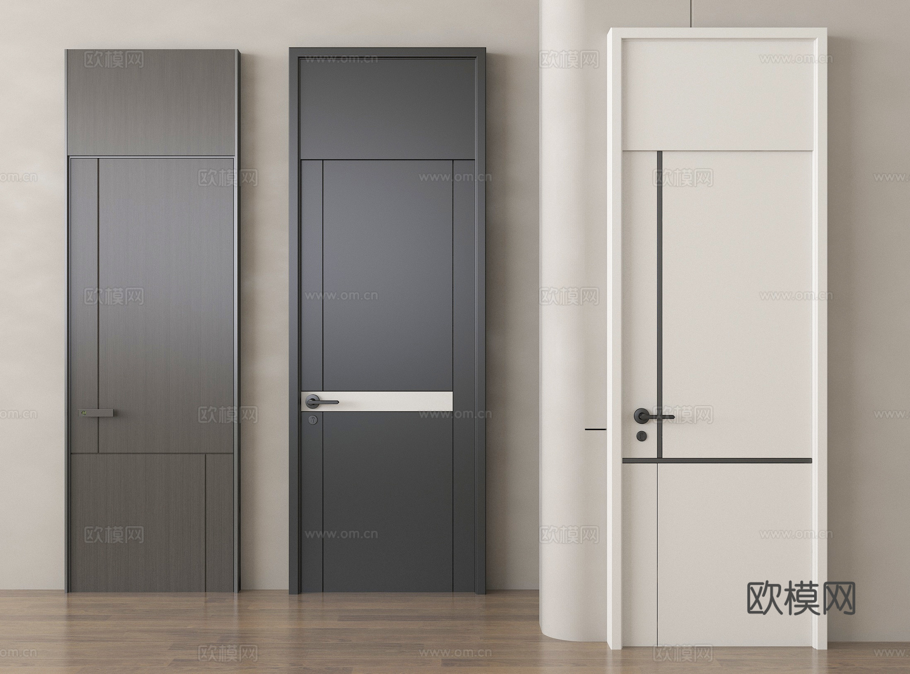 现代单开门 卧室门 实木门 平开门 通顶门su模型