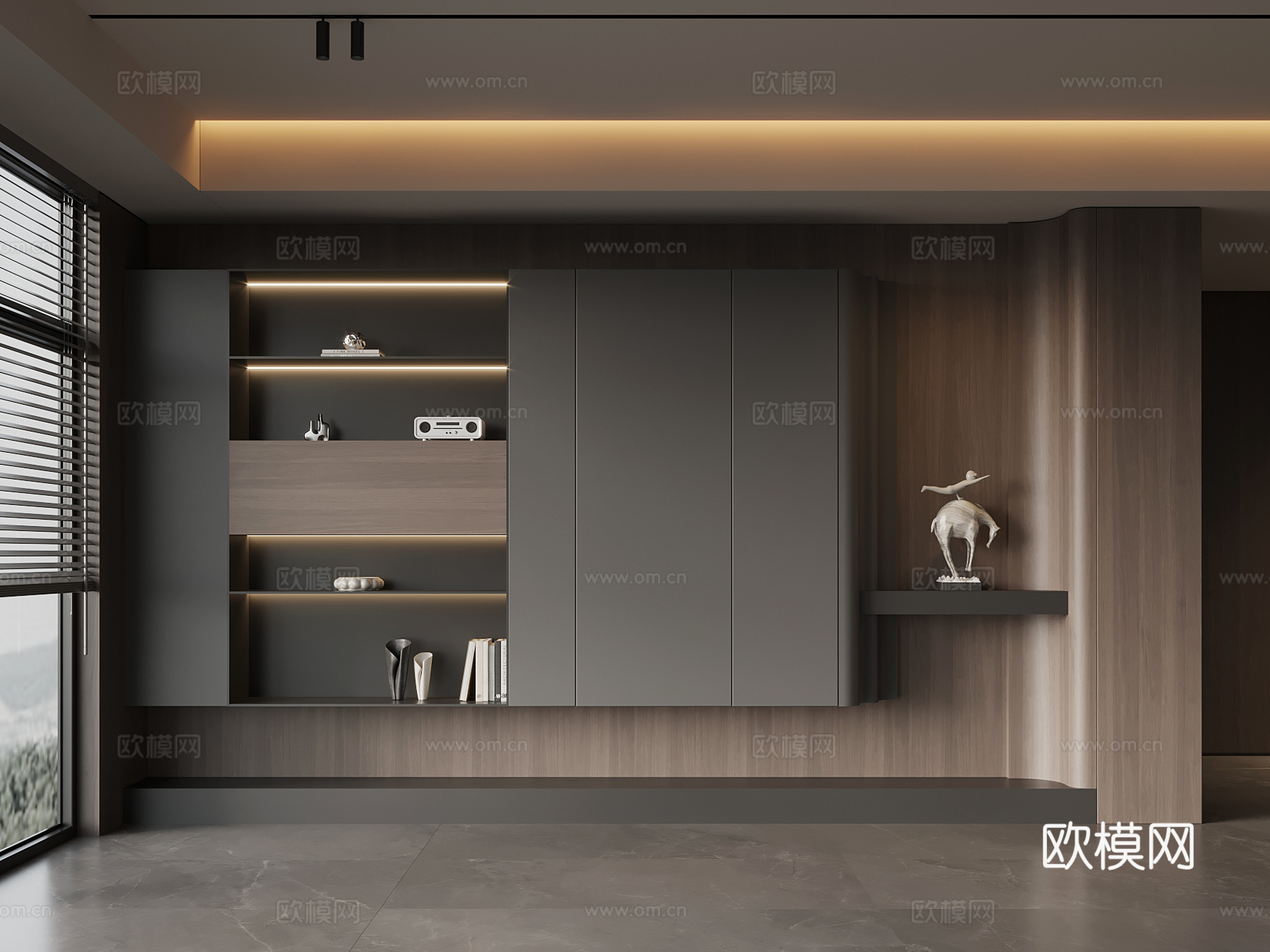 现代意式书柜 书架su模型