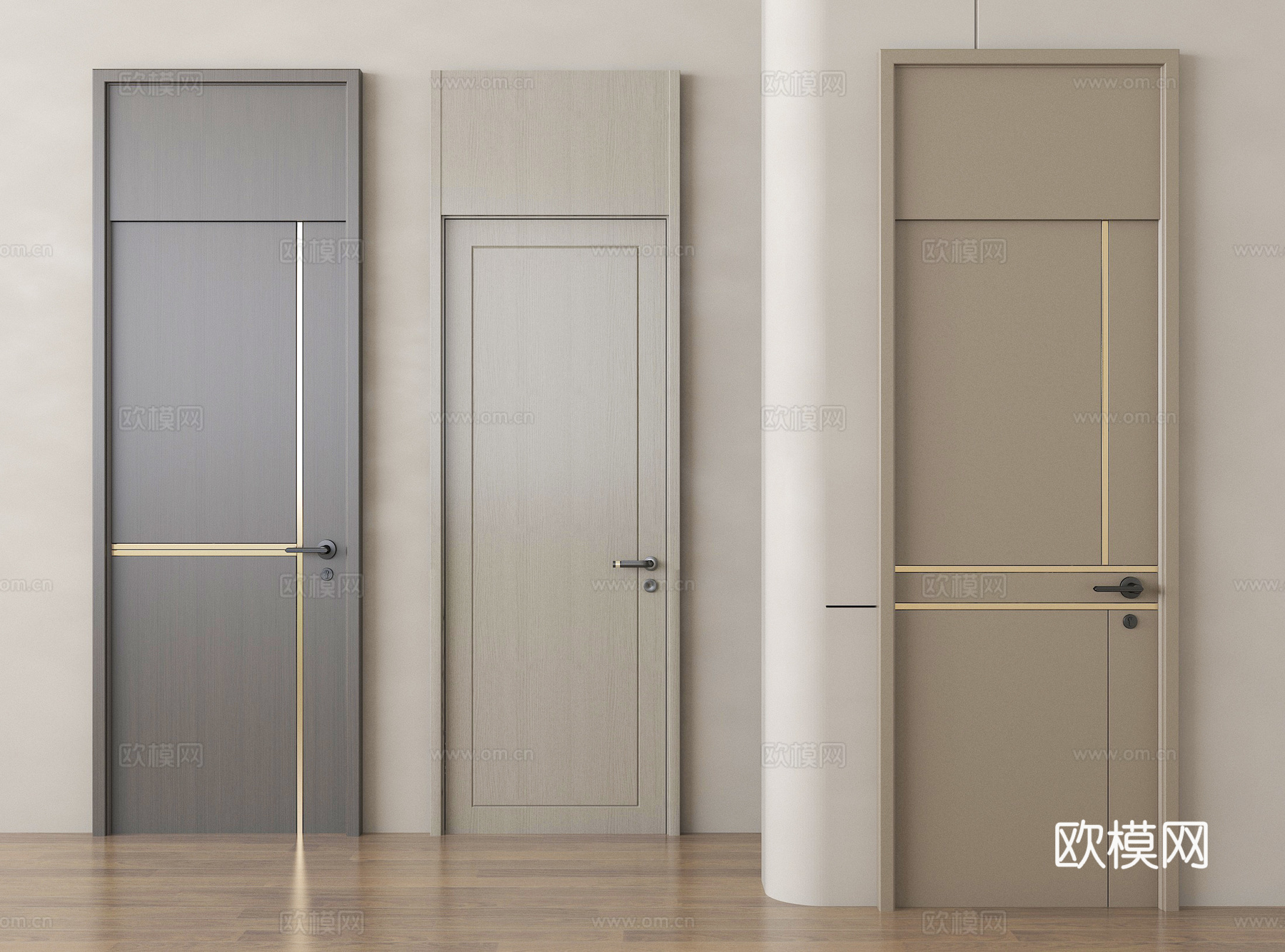 现代单开门 卧室门 实木门 平开门 通顶门su模型