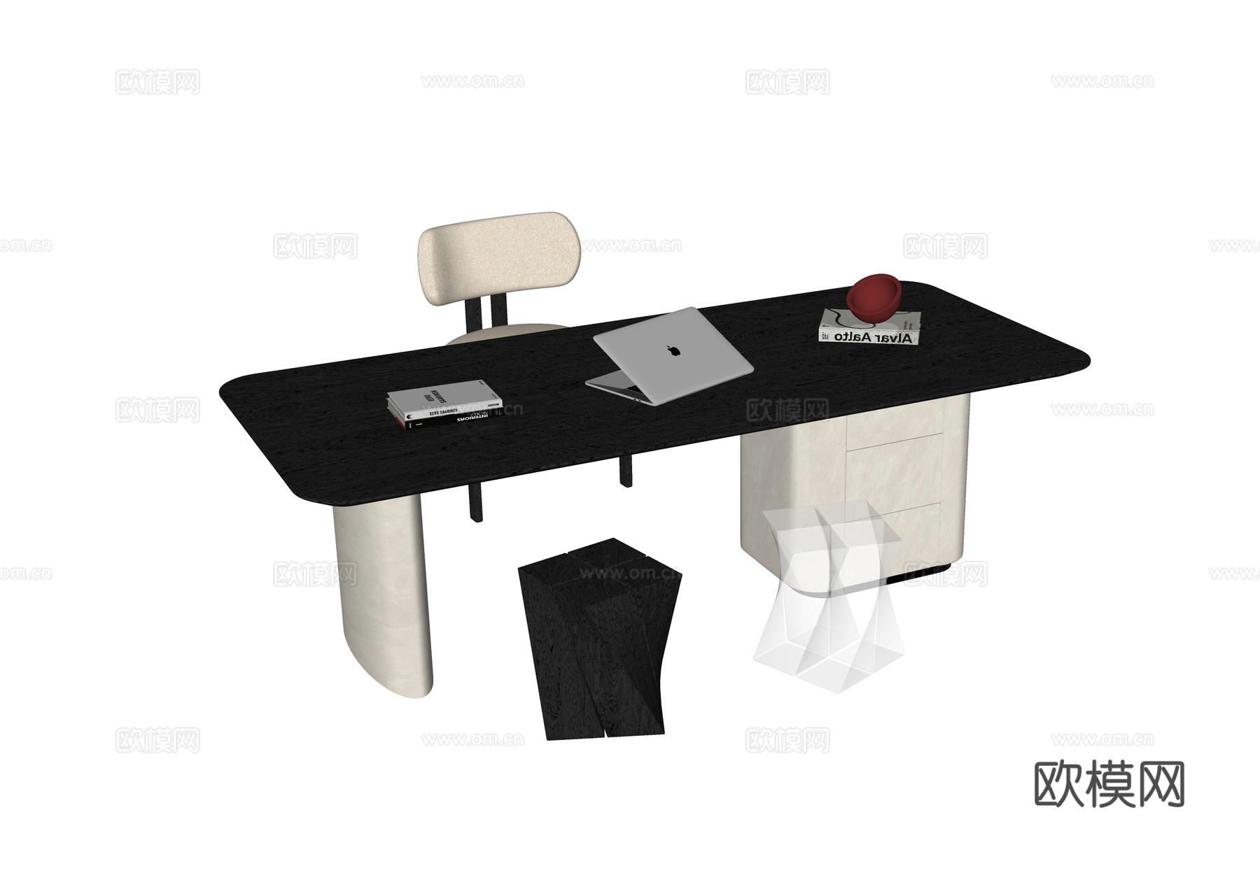 现代书桌椅 书桌 凳子su模型