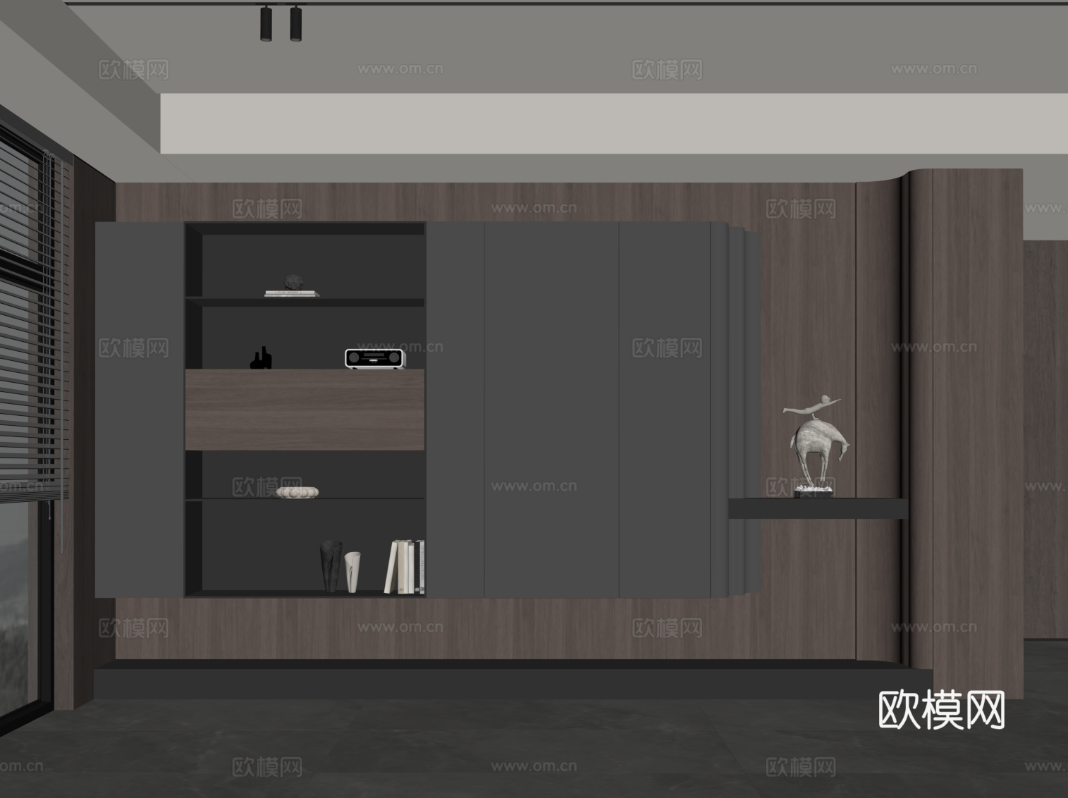 现代意式书柜 书架su模型