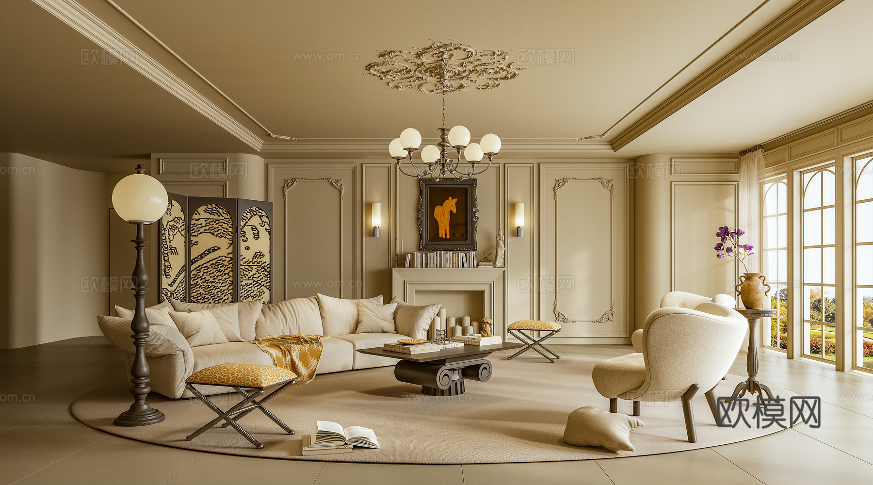 客厅 沙发 茶几 休闲椅 摆件3d模型下载