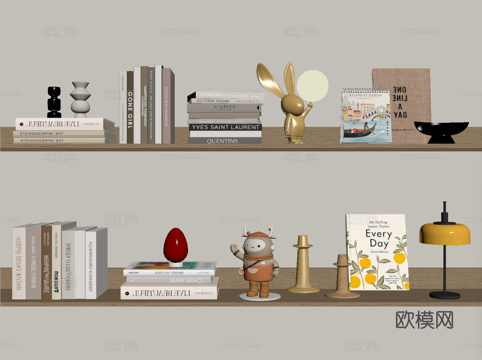 现代饰品摆件组合 书籍摆件su模型