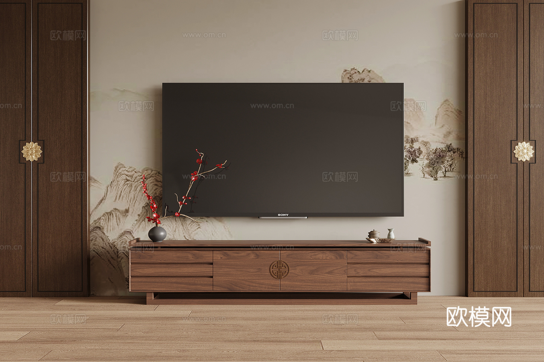 新中式电视柜su模型