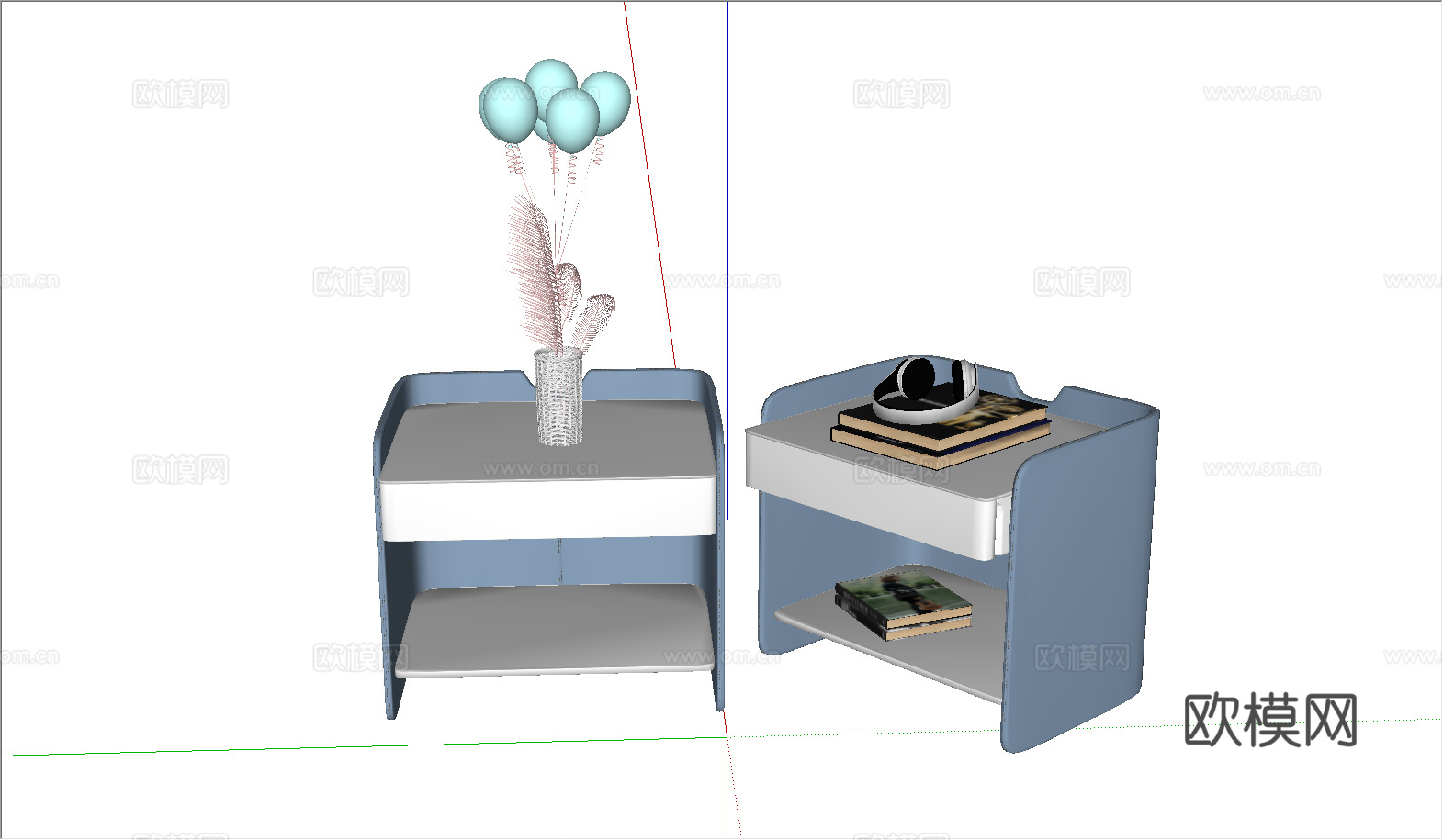 现代床头柜_摆件_边柜_装饰柜_储物柜su模型
