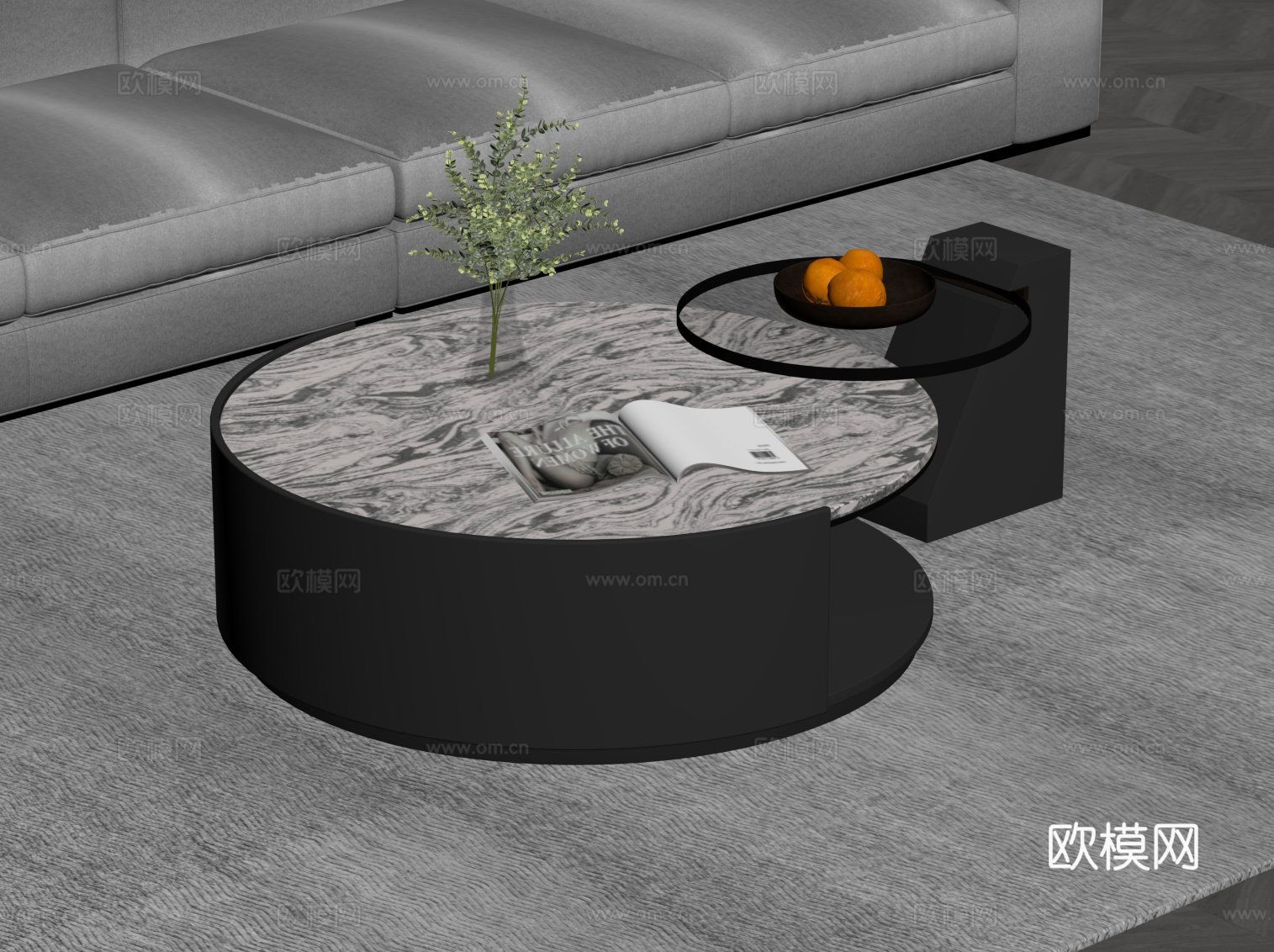 现代意式茶几 圆几su模型