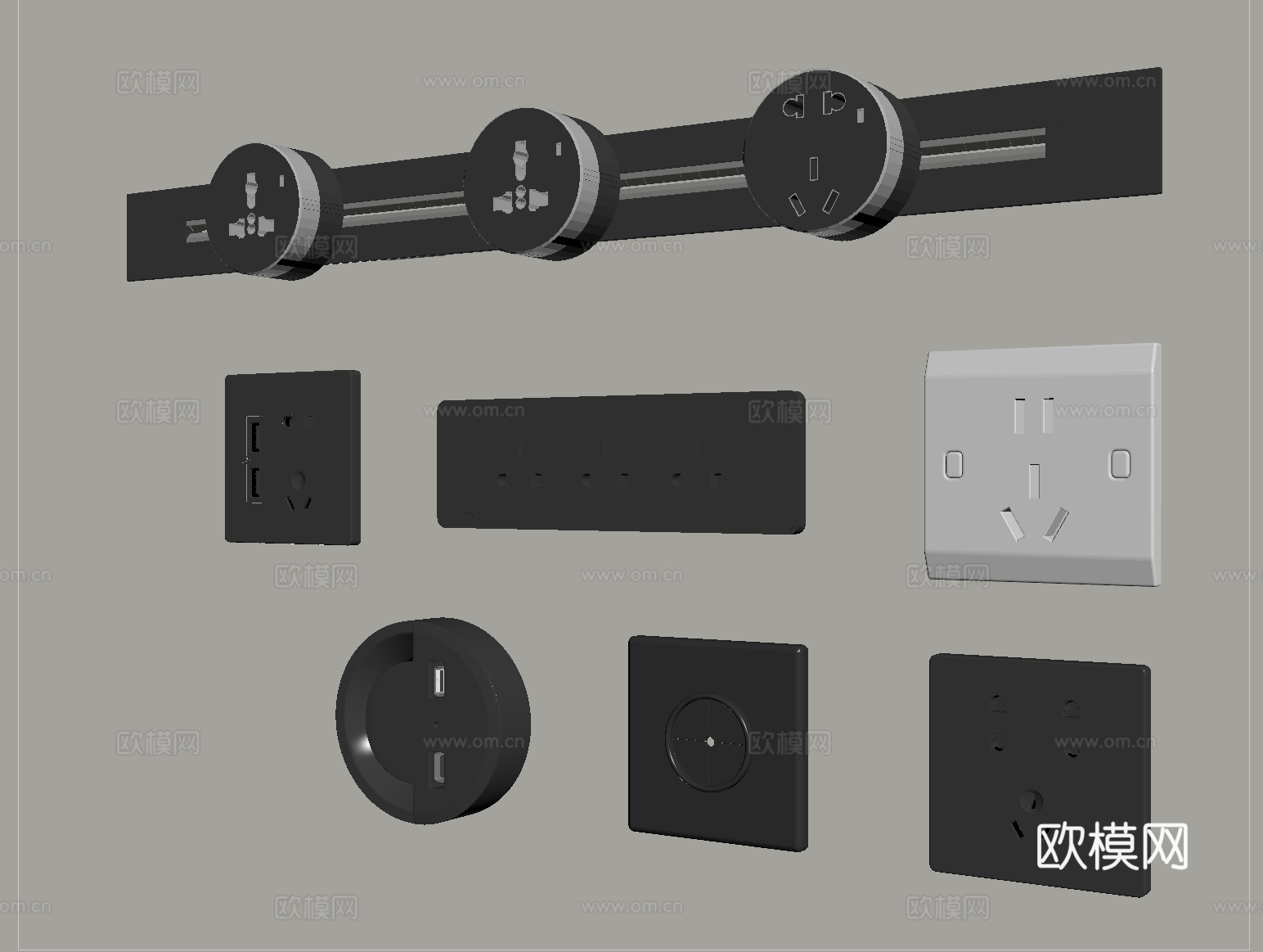 现代开关插座  轨道插座su模型
