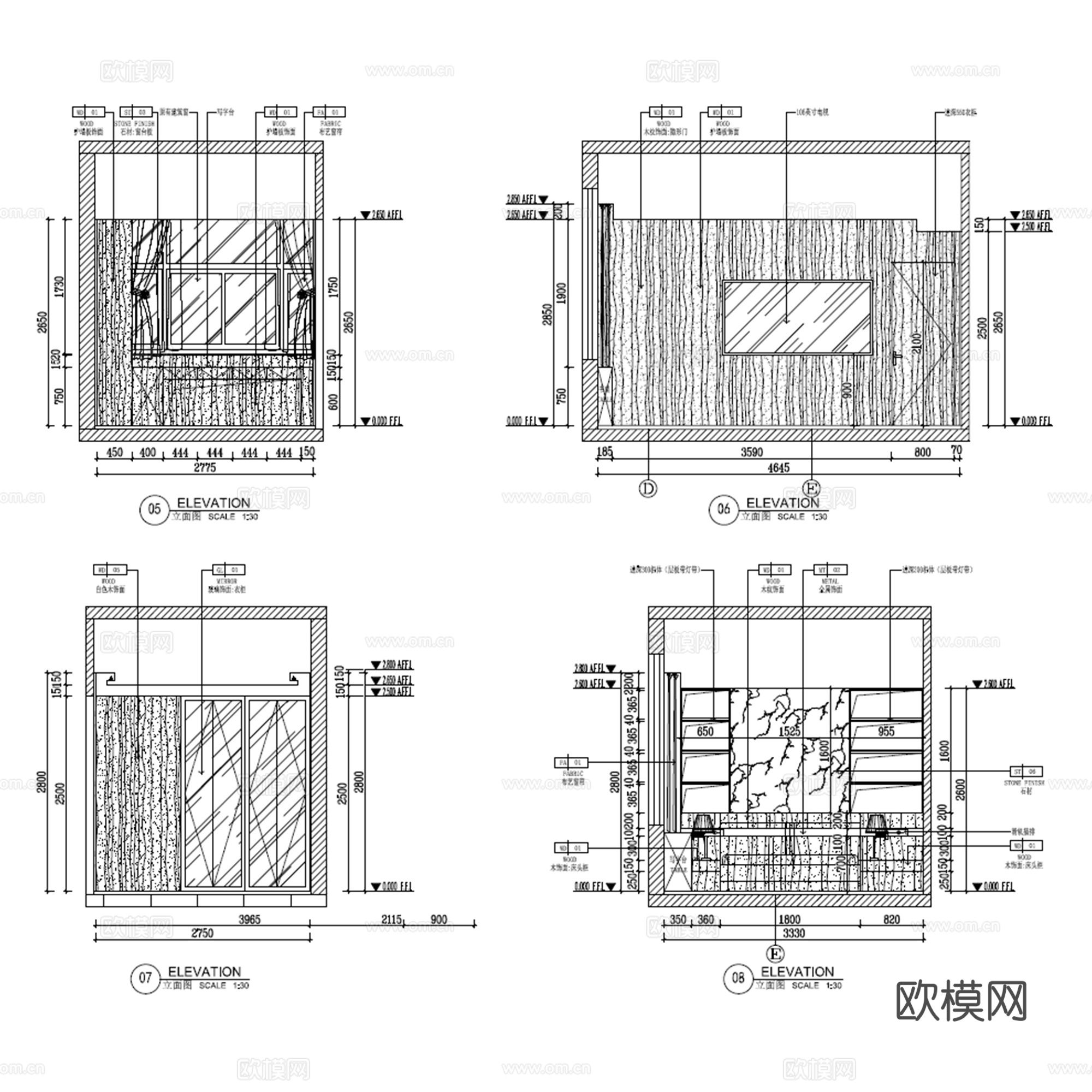 12套家装现代简约家装施工图平面图立面图节点图cad施工图