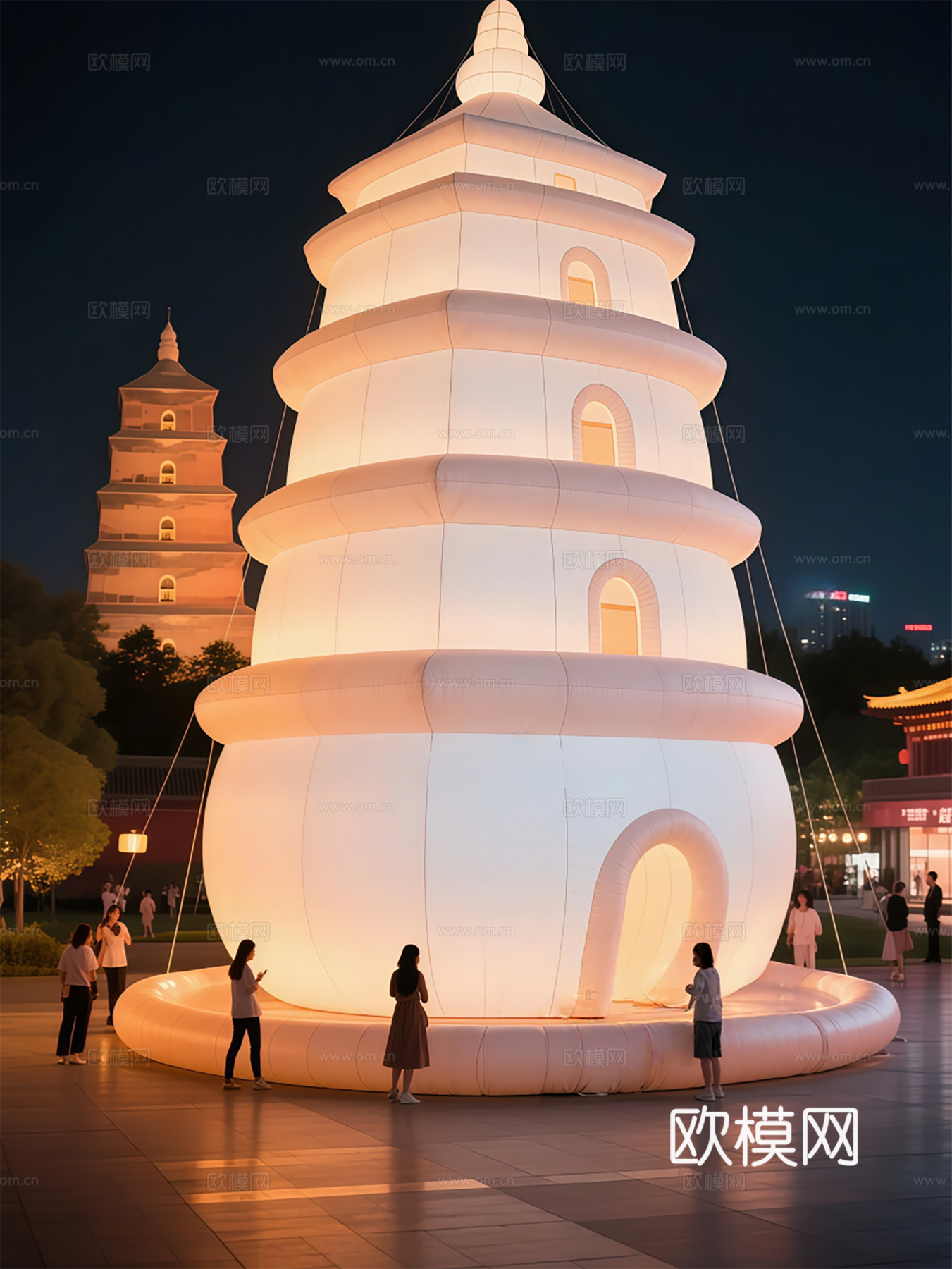 大雁塔艺术装置 国潮网红艺术装置 景观广场网红打卡 网红建筑su模型