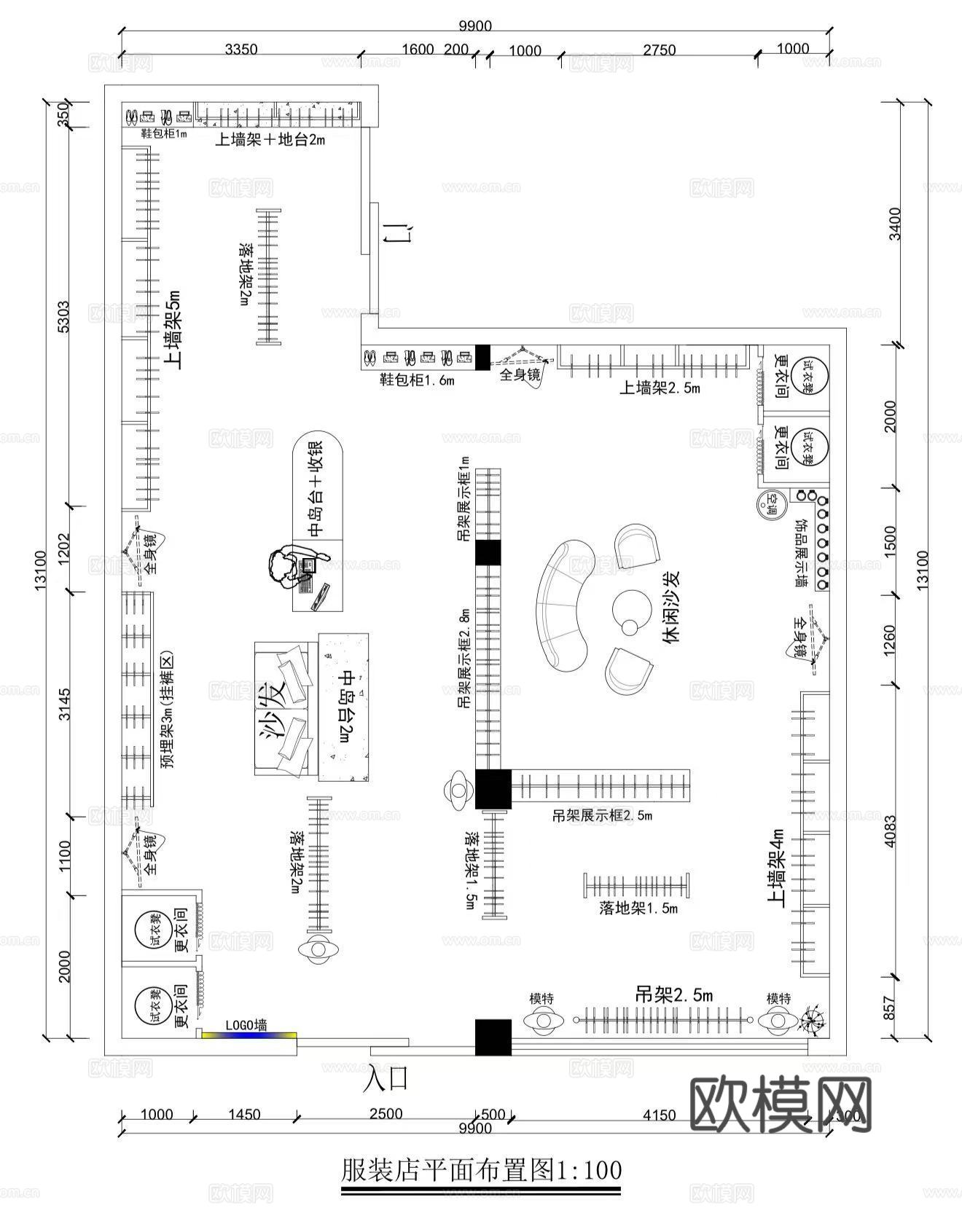 服装店平面布局图cad施工图