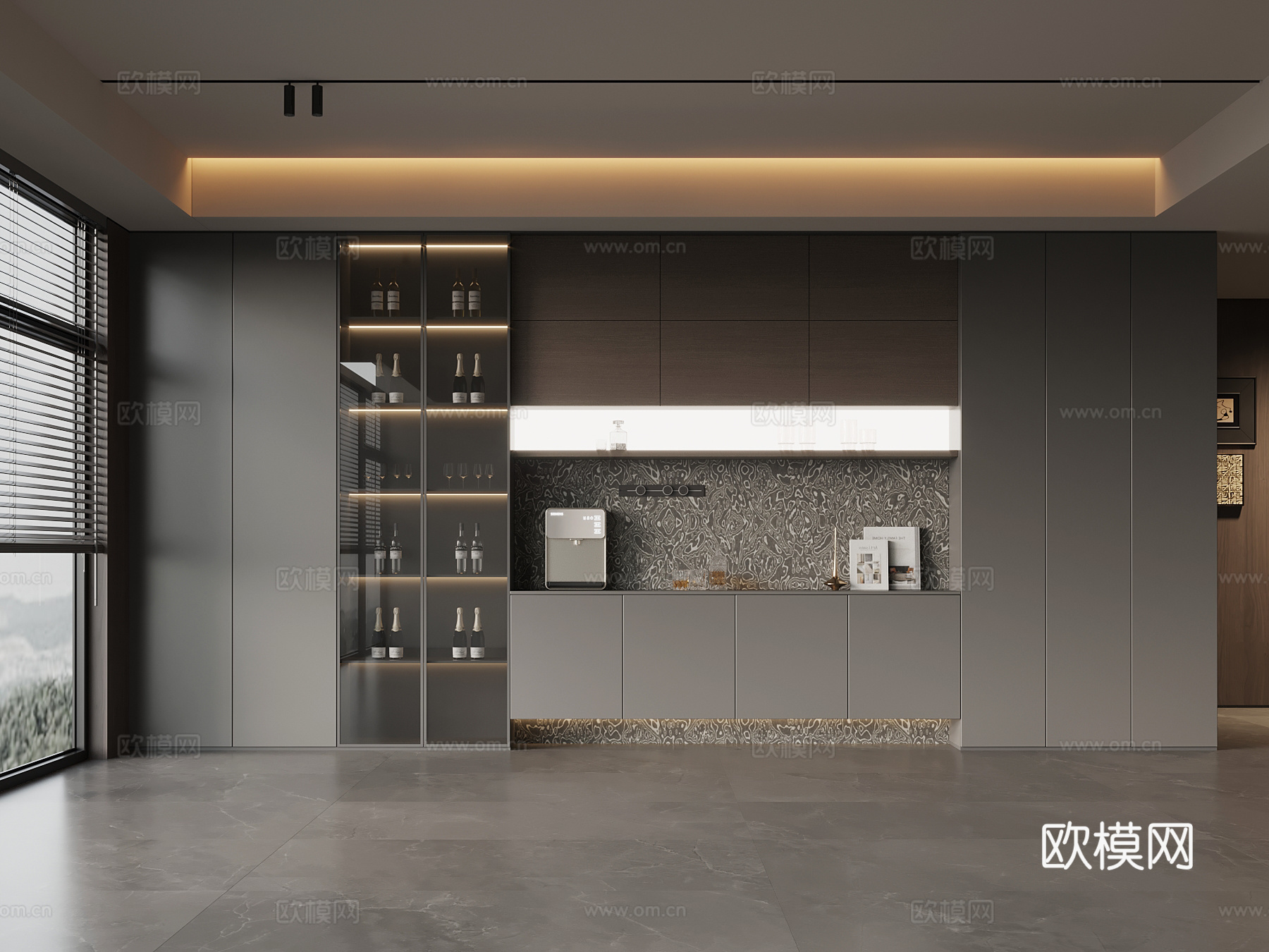 现代意式酒柜 餐边柜su模型