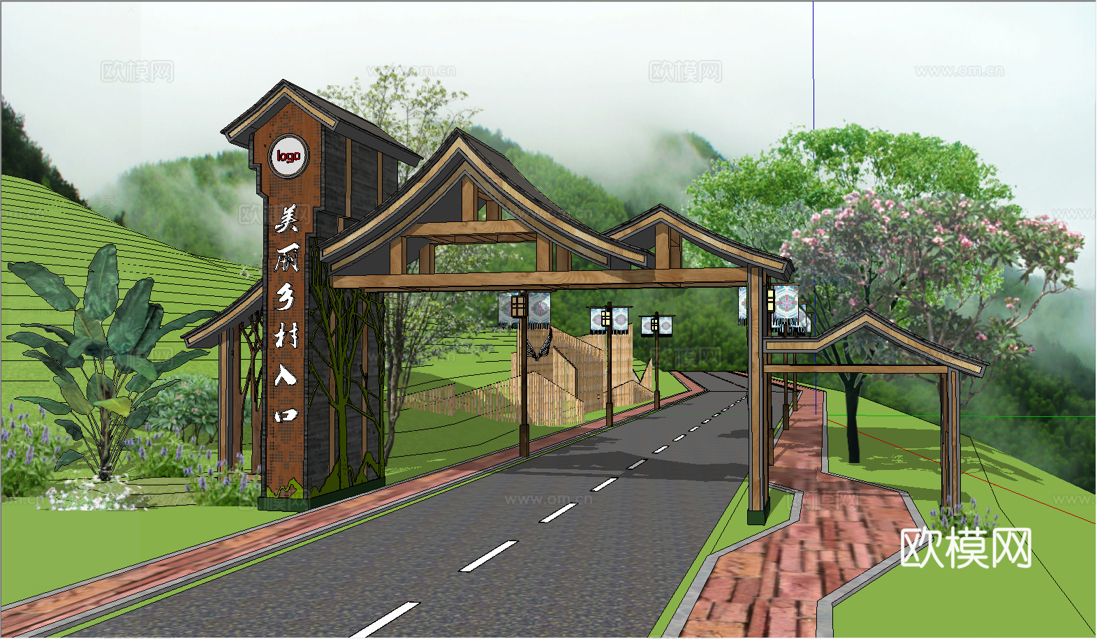 公园门楼建筑构件su模型