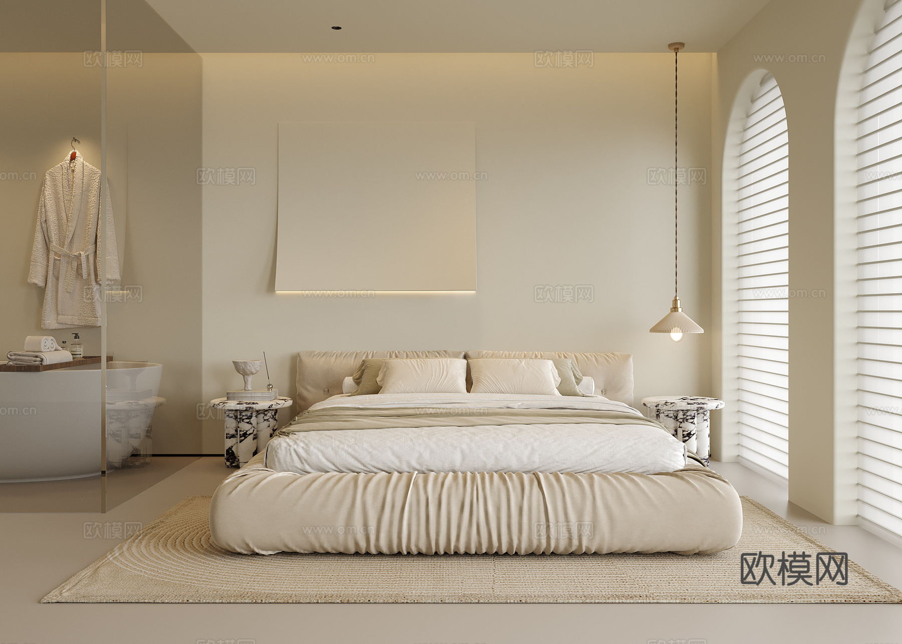 现代卧室 双人床su模型