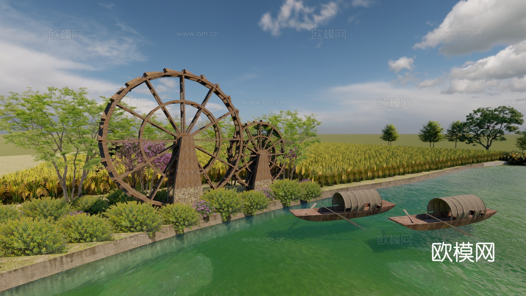 乡村河道景观su模型