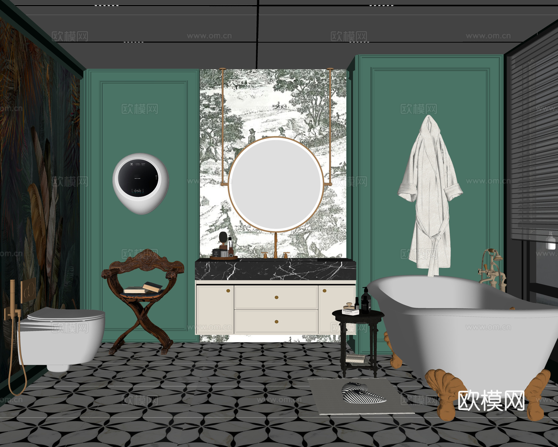 现代卫生间 洗手台 浴缸su模型