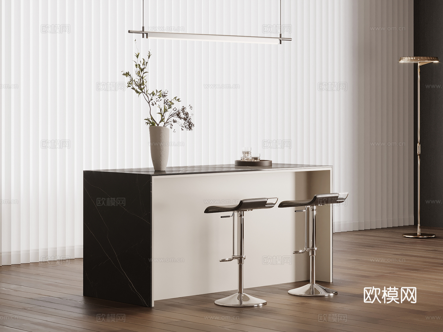 现代简约吧台 岛台su模型