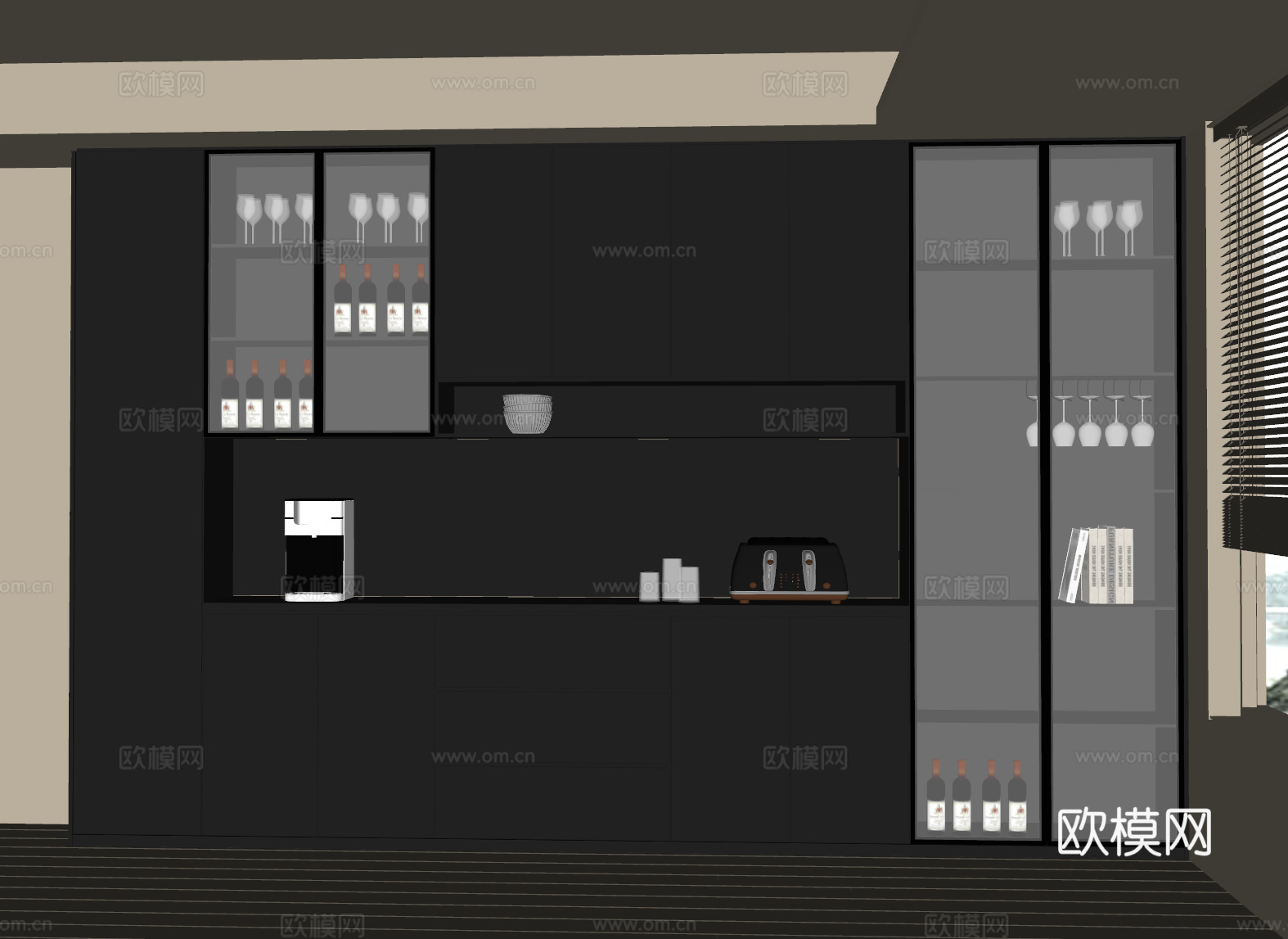 现代意式酒柜 餐边柜 橱柜su模型