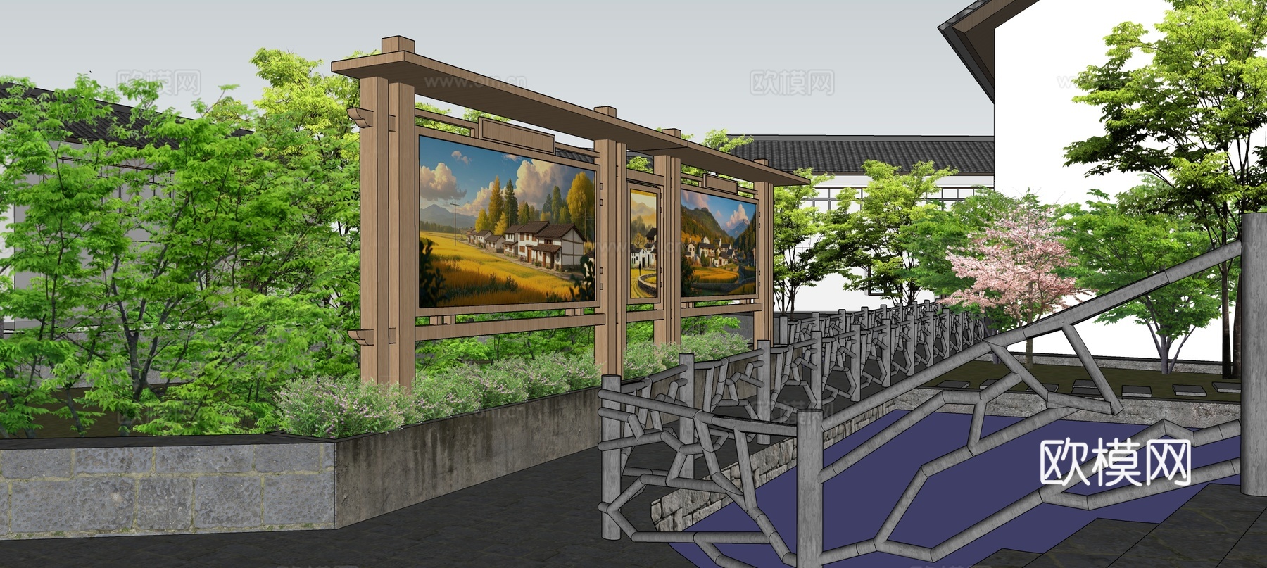 乡村宣传栏su模型