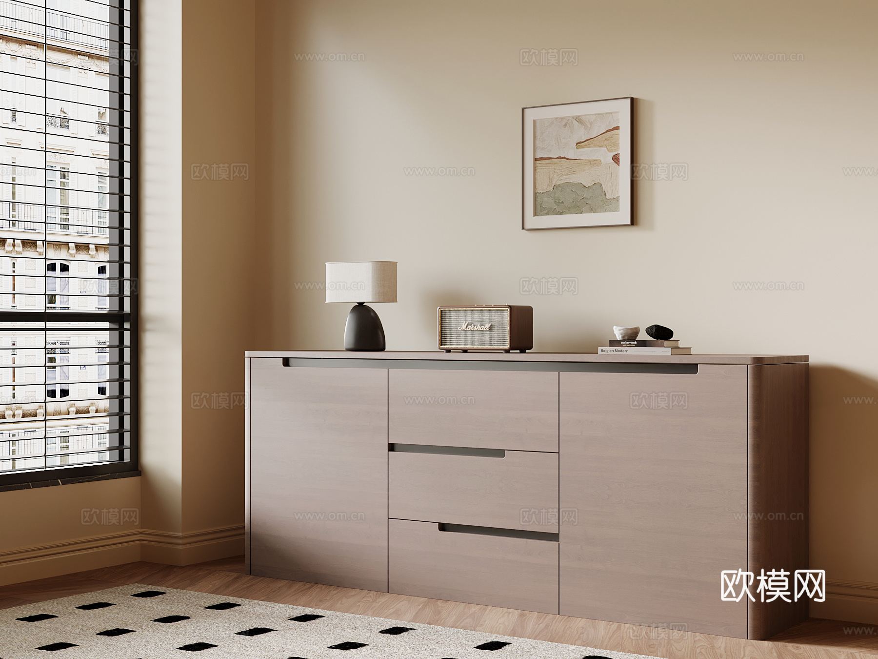 现代中古风玄关柜 边柜su模型