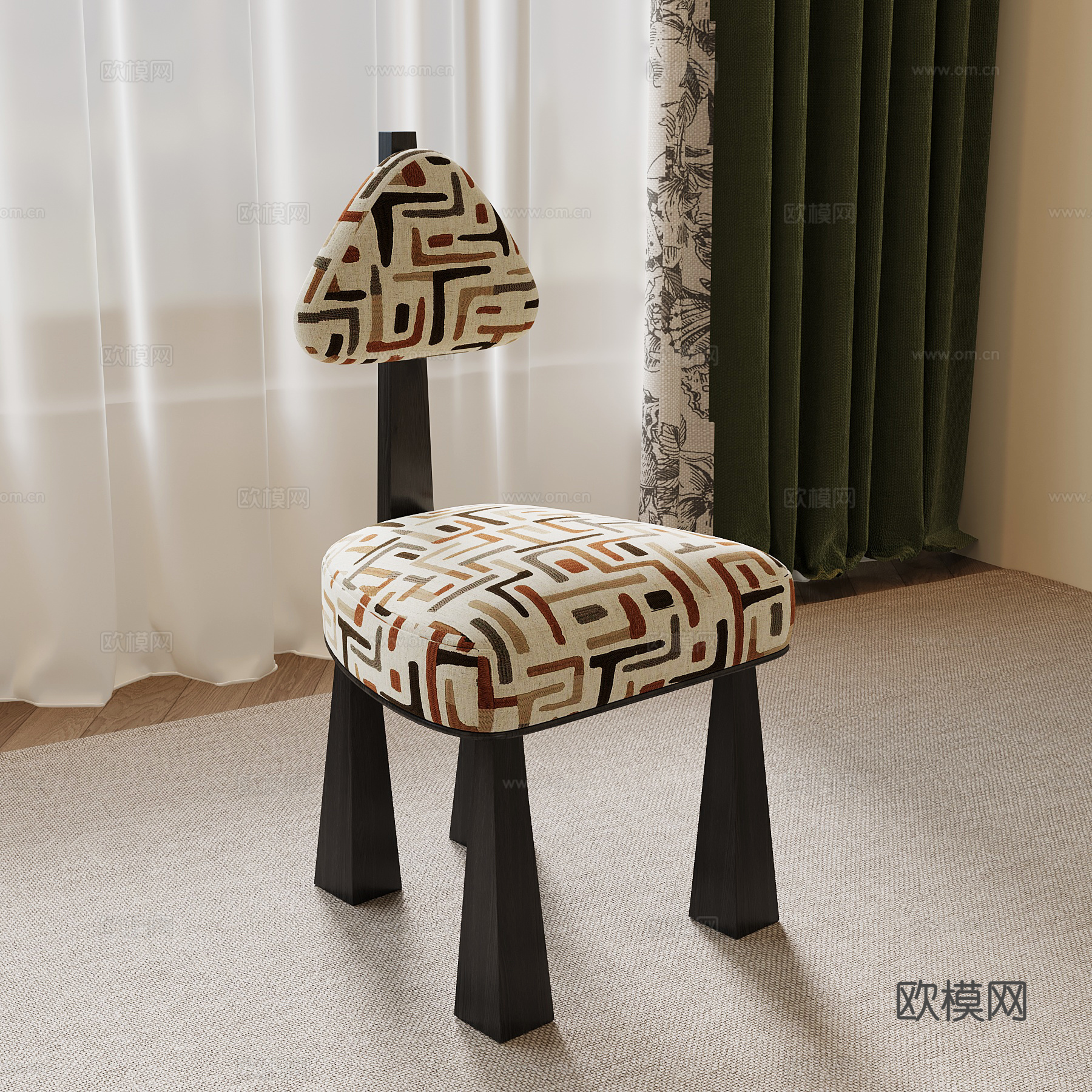 法式复古餐椅 单椅 椅子 书桌椅su模型