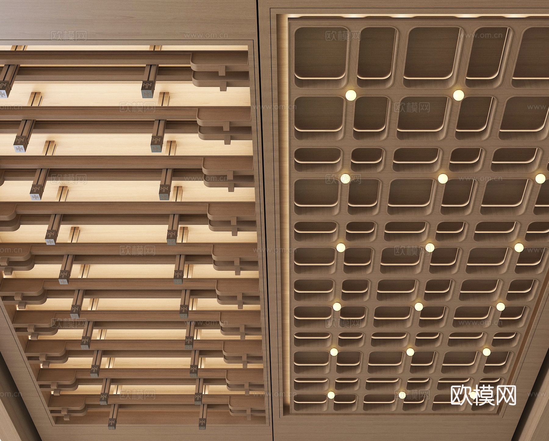 现代实木吊顶su模型下载（渲染图1）