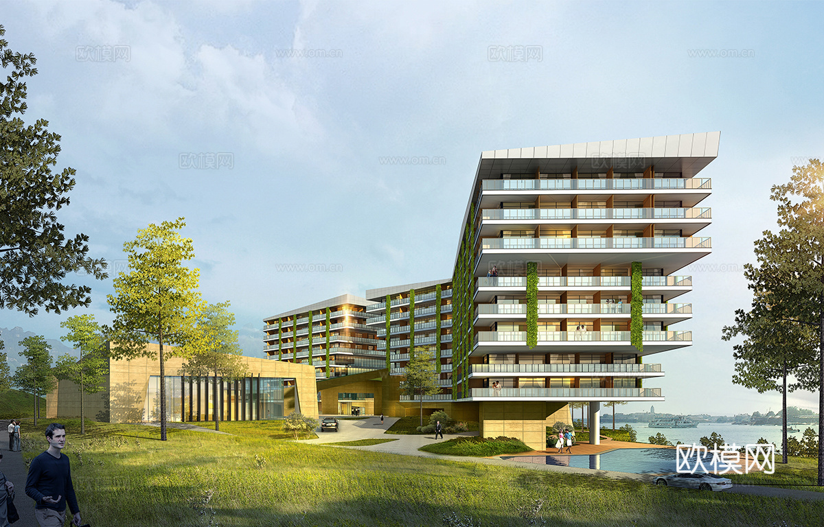 现代酒店建筑 异形 热带滨水su模型