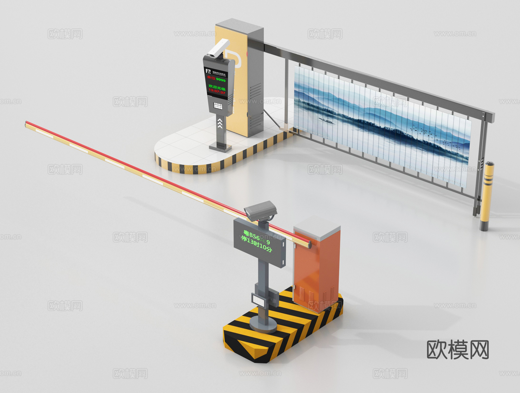 现代闸门 闸机 停车杆 升降杆 自动门su模型