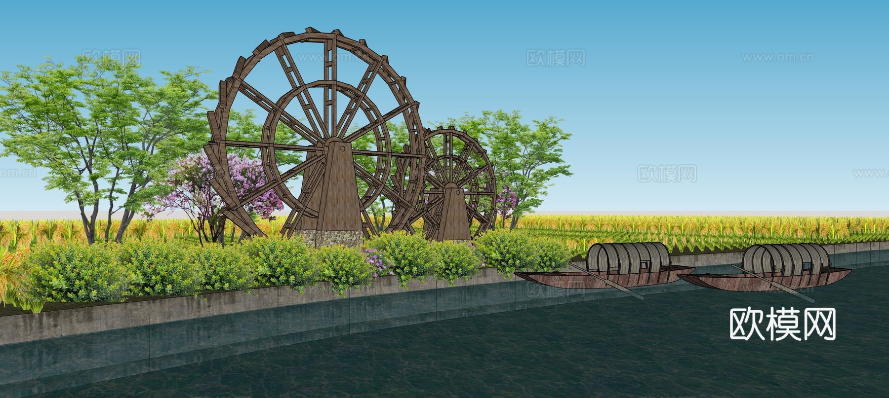 乡村河道景观su模型