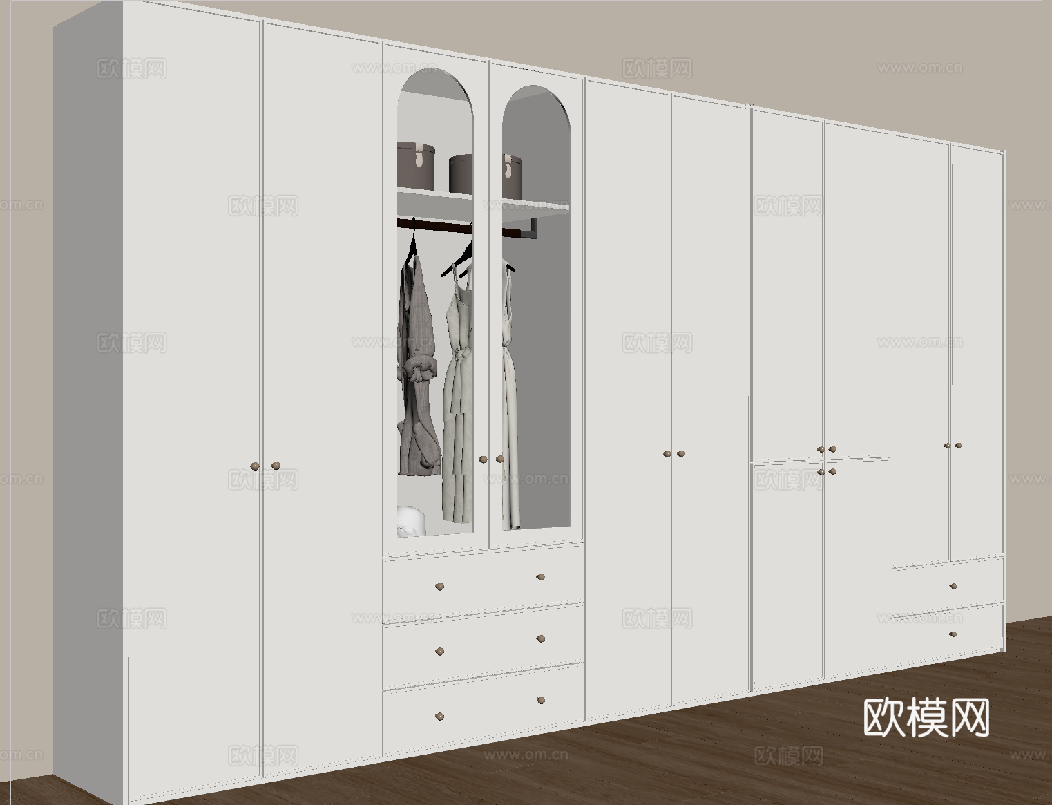 法式衣柜 木材 高柜 非转角平开门su模型
