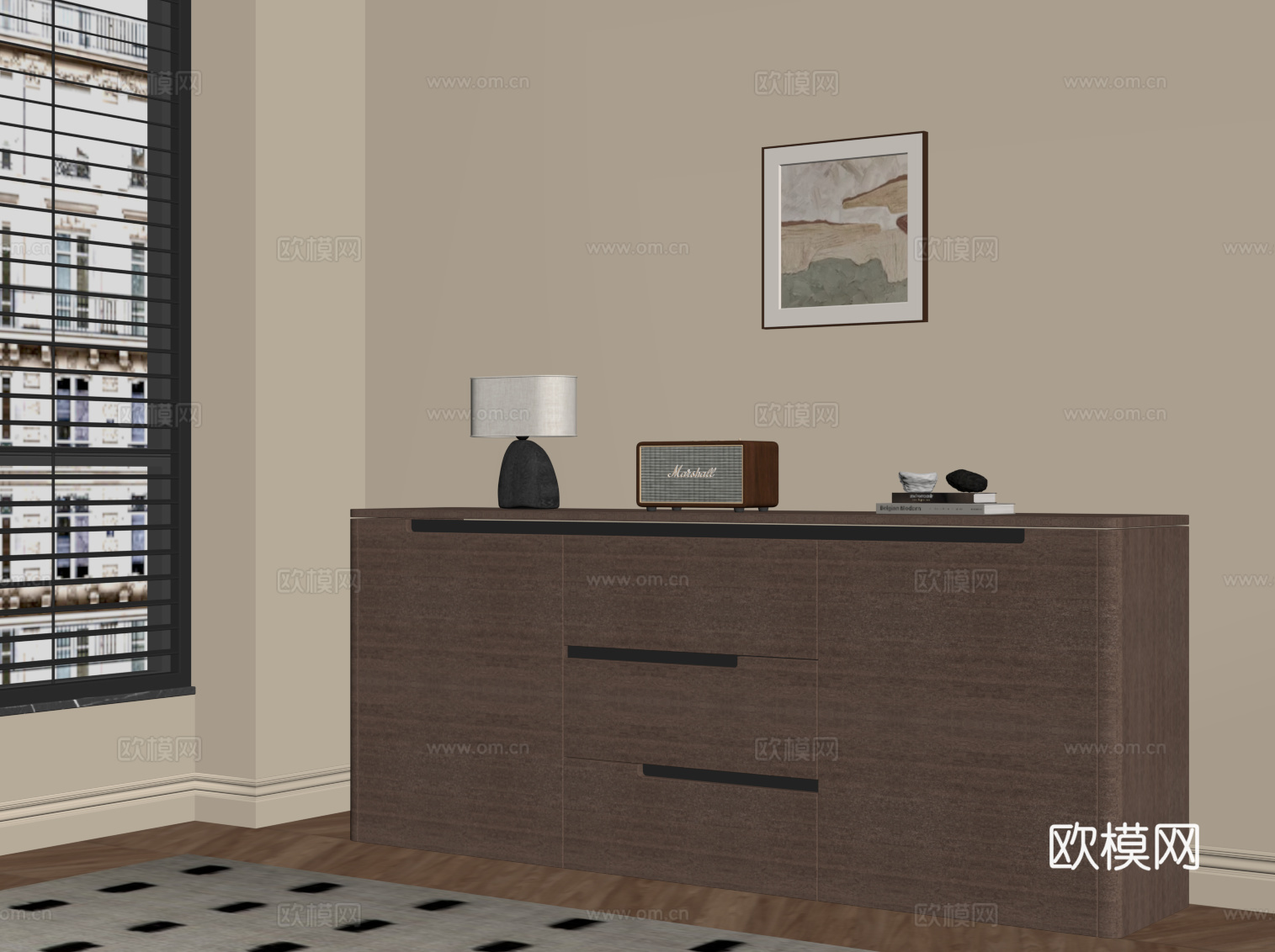 现代中古风玄关柜 边柜su模型